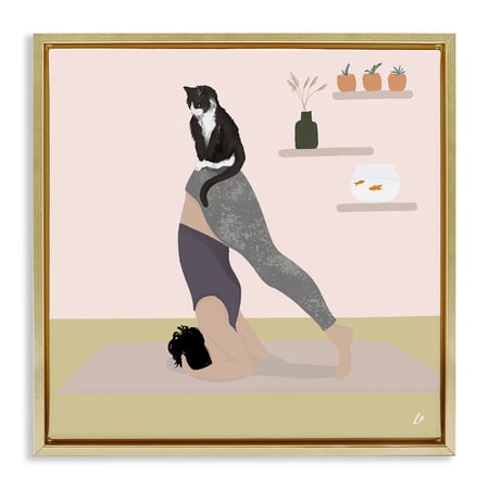 Stupell Industries Eclectic Downward Cat Yoga Pose Gold Floating Frame Canvas Art, 18 x 18, by Lydia Orange