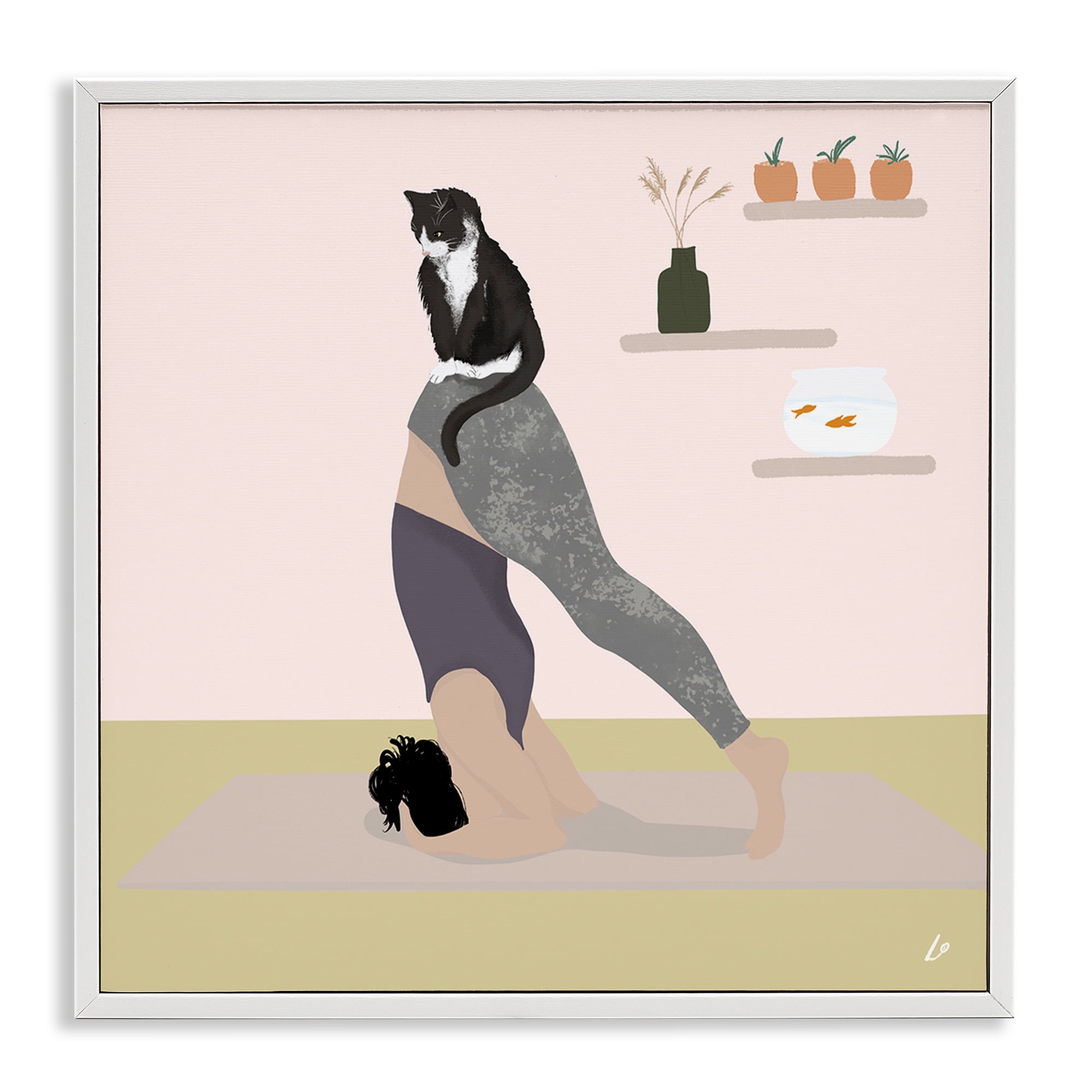 Stupell Industries Downward Cat Yoga Pose People Painting White Framed Art Print Wall Art, 12 x 12