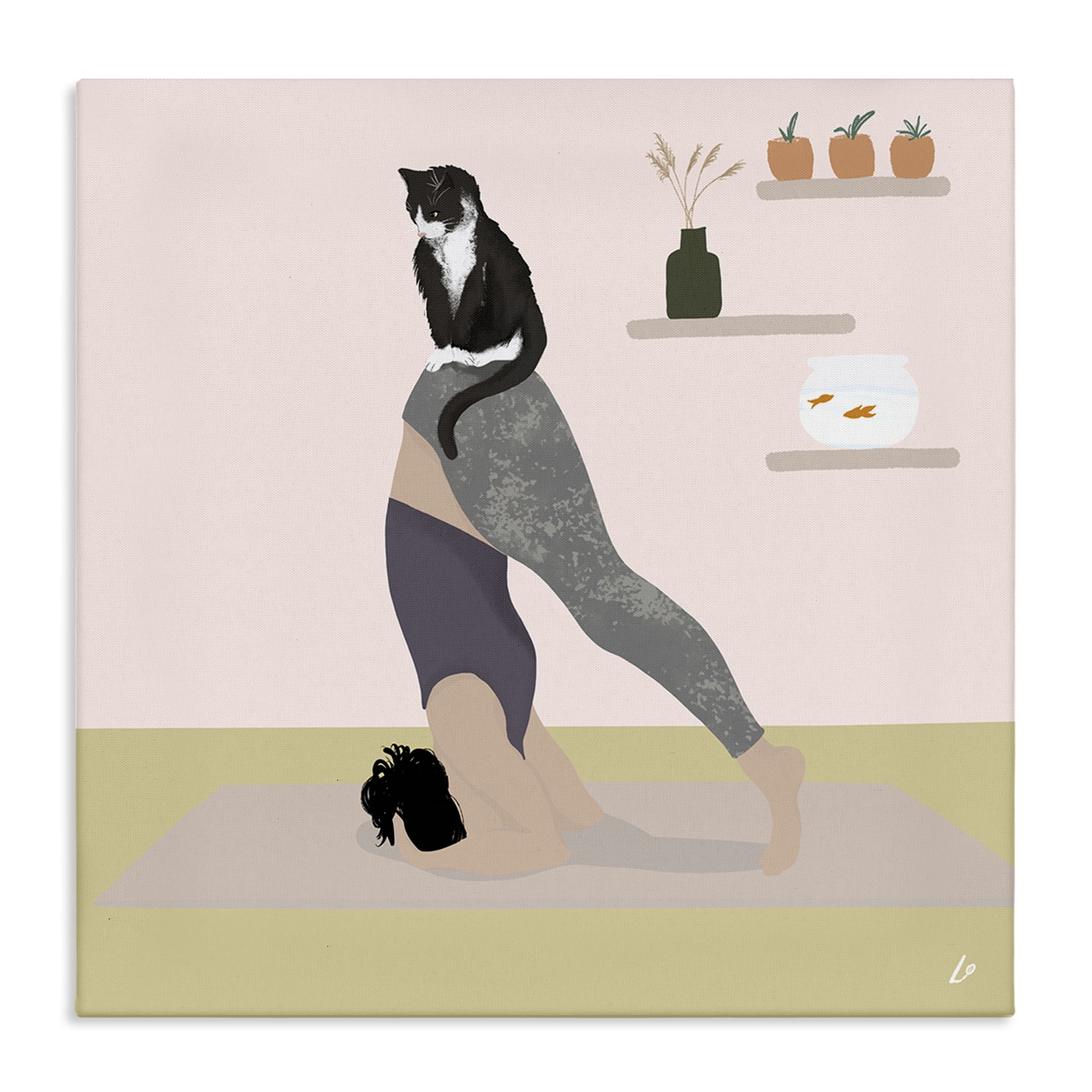 Stupell Industries Downward Cat Yoga Pose People Painting Wrapped Canvas Art Print Wall Art, 17 x 17