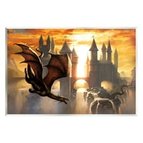 Stupell Industries Dragon & Castle Waterfall Fairy Tales & Fantasy Painting Unframed Art Print Wall Art, 15 x 10