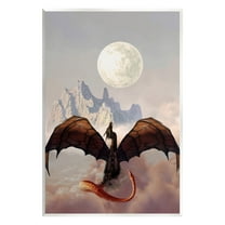Stupell Industries Dragon & Full Moon Fairy Tales & Fantasy Painting Unframed Art Print Wall Art, 10 x 15
