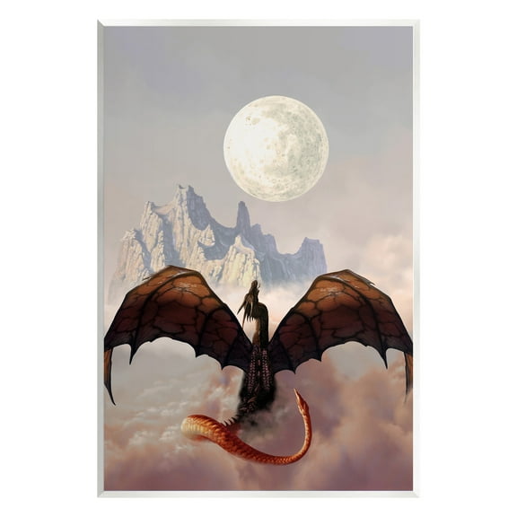 Stupell Industries Dragon & Full Moon Fairy Tales & Fantasy Painting Unframed Art Print Wall Art, 10 x 15