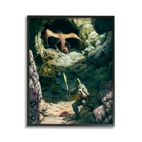 Stupell Industries Dragon & Knight Battle Fairy Tales & Fantasy Painting Black Framed Art Print Wall Art, 11 x 14