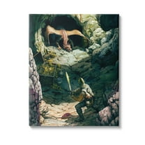 Stupell Industries Dragon & Knight Battle Fairy Tales & Fantasy Painting Gallery Wrapped Canvas Art Print Wall Art, 16 x 20