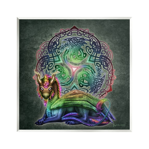 Stupell Industries Dragon on Celtic Pattern Fairy Tales & Fantasy Painting Unframed Art Print Wall Art, 12 x 12