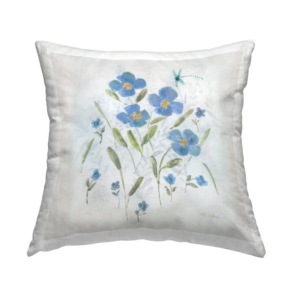 Stupell Industries Dragonfly & Blue Florals Decorative Printed Throw Pillow Design by Sally Swatland.