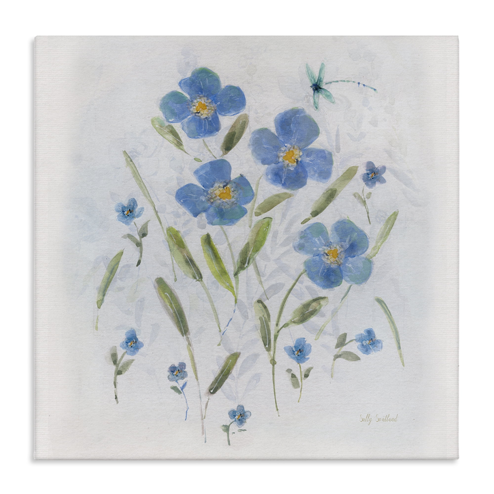 Stupell Industries Dragonfly & Blue Florals Plants & Flowers Painting Wrapped Canvas Art Print Wall Art, 36 x 36