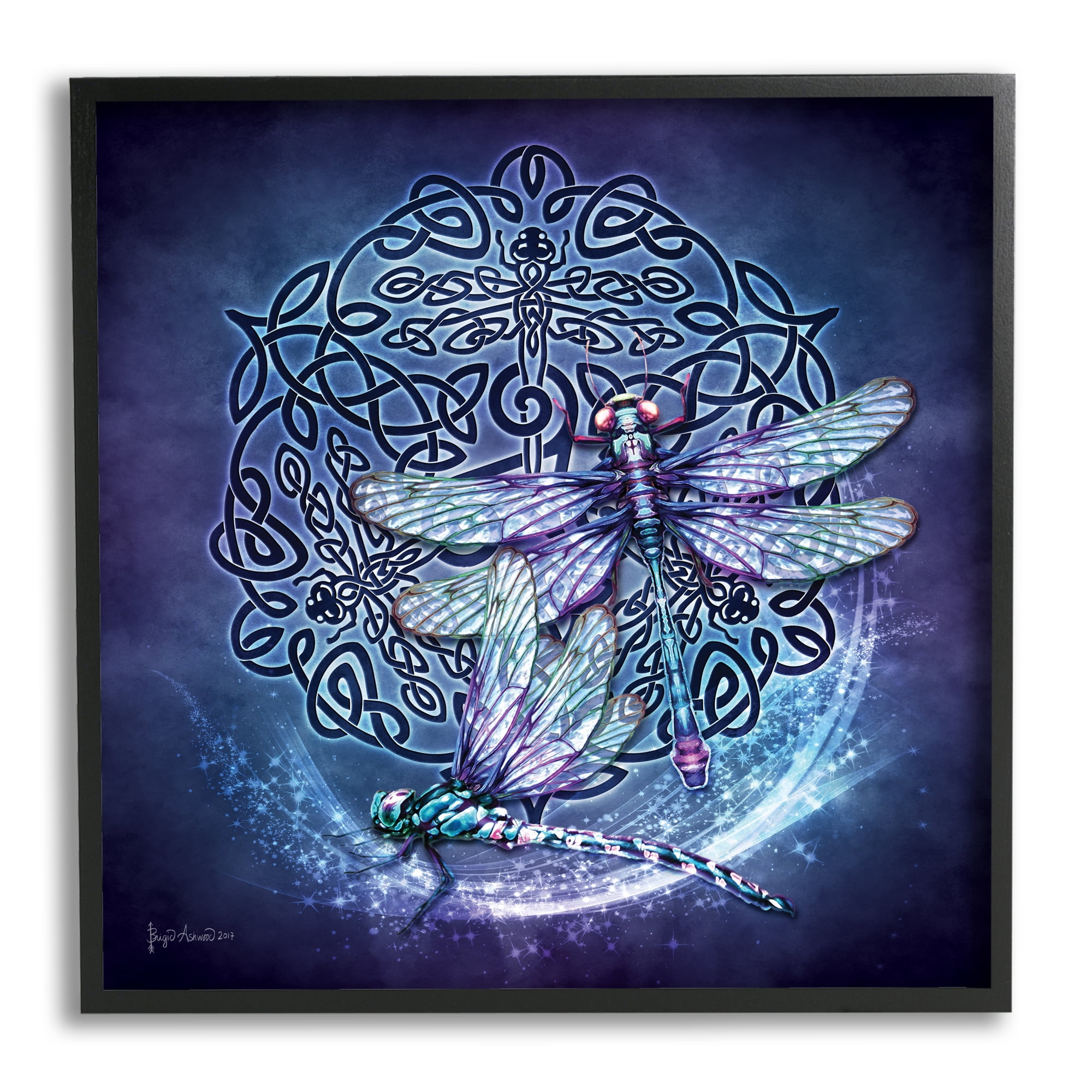 Stupell Industries Dragonfly & Celtic Knot Animals & Insects Painting Black Framed Art Print Wall Art, 24 x 24