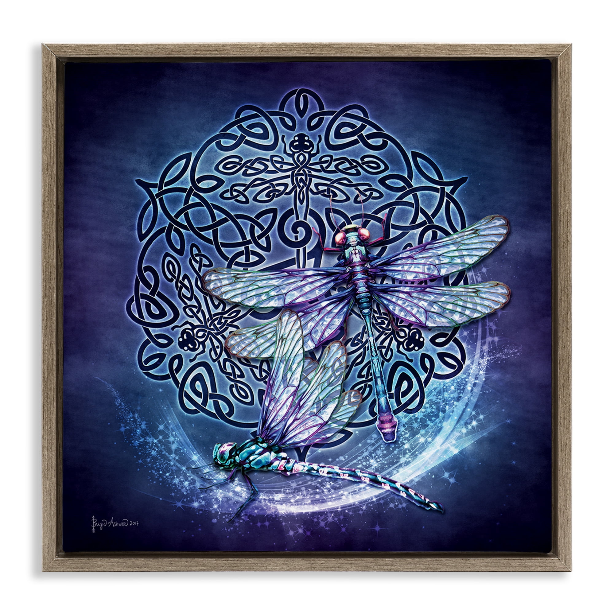 Stupell Industries Dragonfly & Celtic Knot Animals & Insects Painting Brown Floater Framed Canvas Art Print Wall Art, 18 x 18