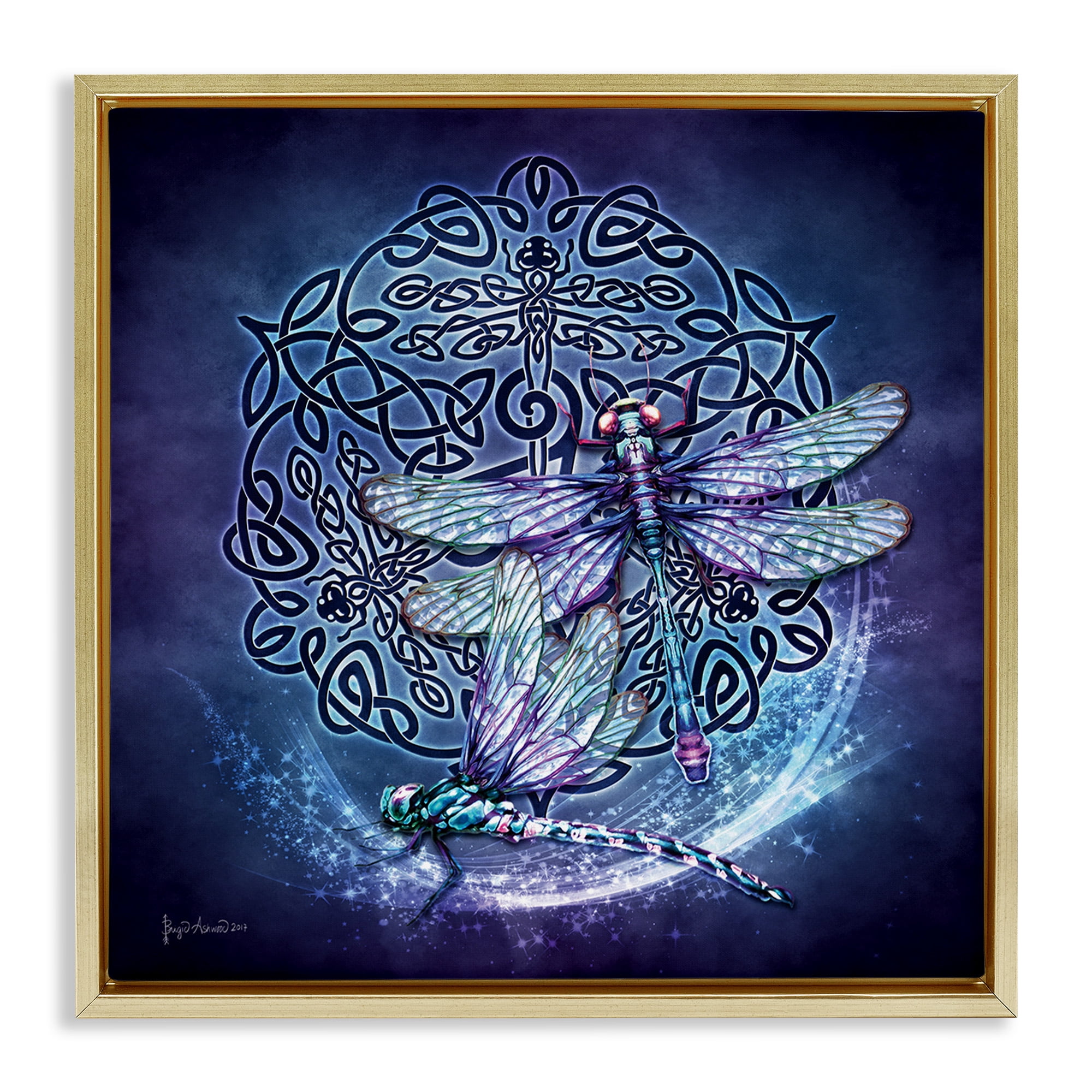 Stupell Industries Dragonfly & Celtic Knot Animals & Insects Painting Gold Floater Framed Canvas Art Print Wall Art, 18 x 18