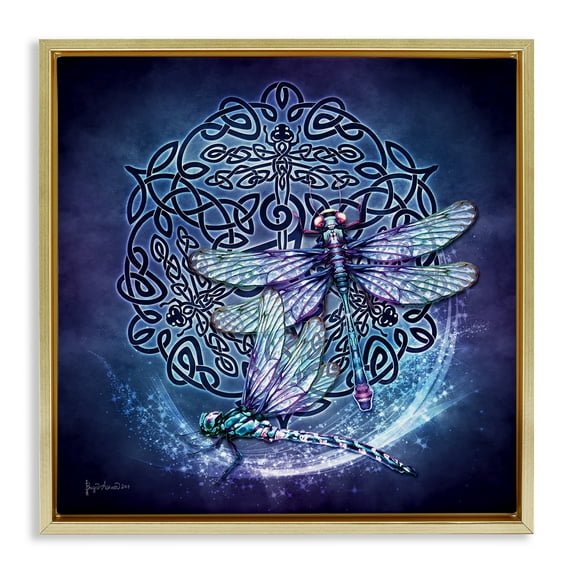 Stupell Industries Dragonfly & Celtic Knot Animals & Insects Painting Gold Floater Framed Canvas Art Print Wall Art, 18 x 18