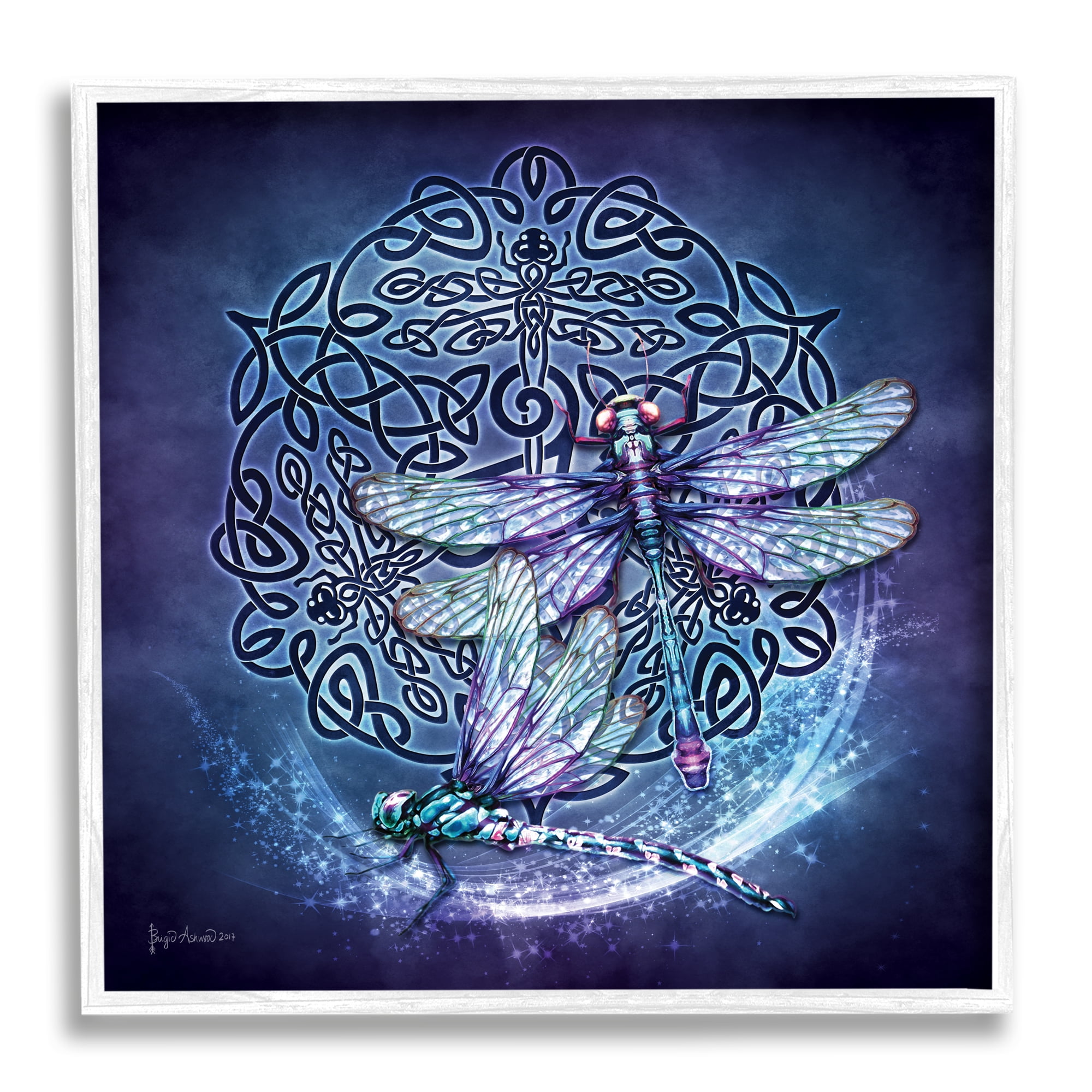 Stupell Industries Dragonfly & Celtic Knot Animals & Insects Painting White Framed Art Print Wall Art, 12 x 12