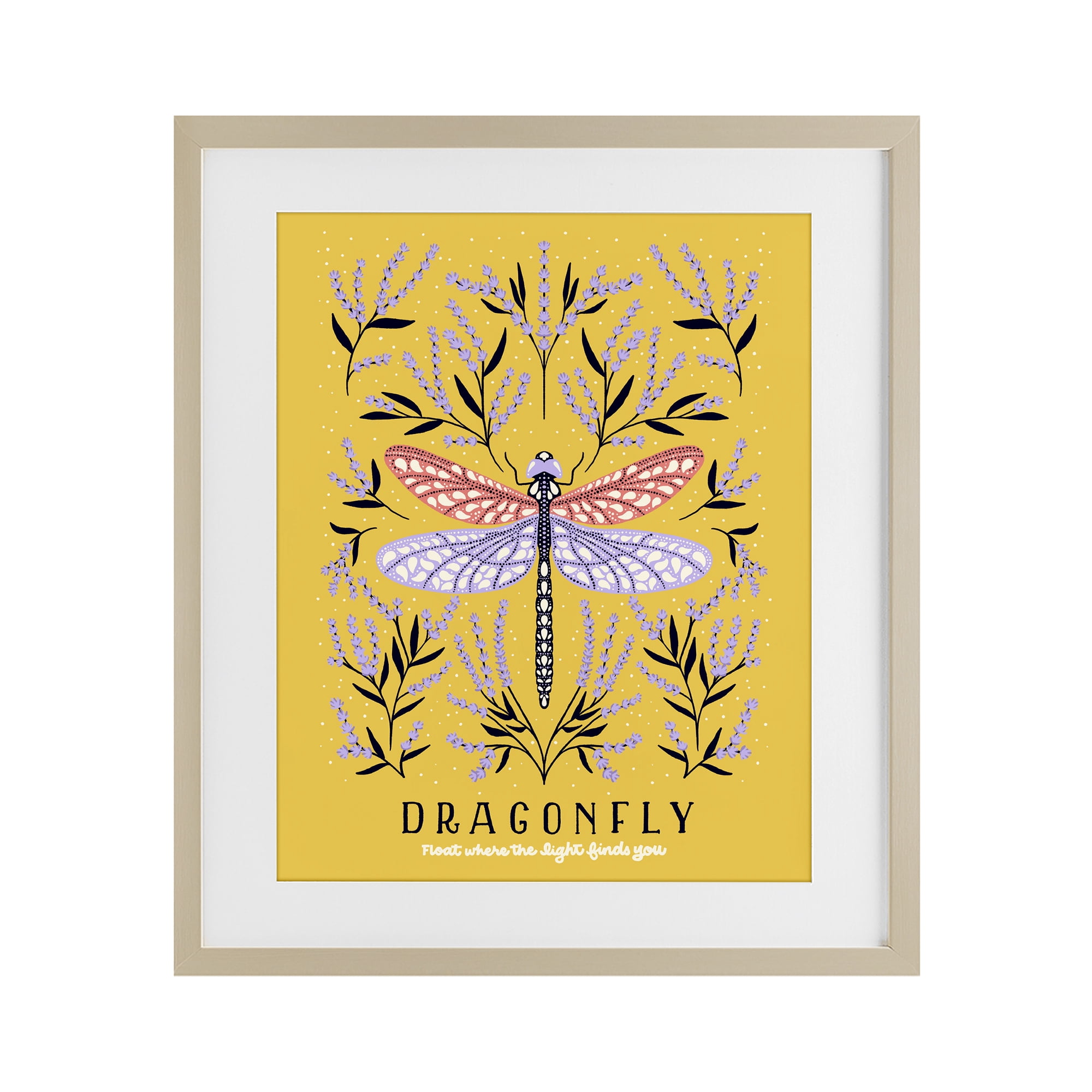 Stupell Industries Dragonfly Symmetry on Yellow Birch Framed Print Under Glass, design by Indira Prieto | IndySign