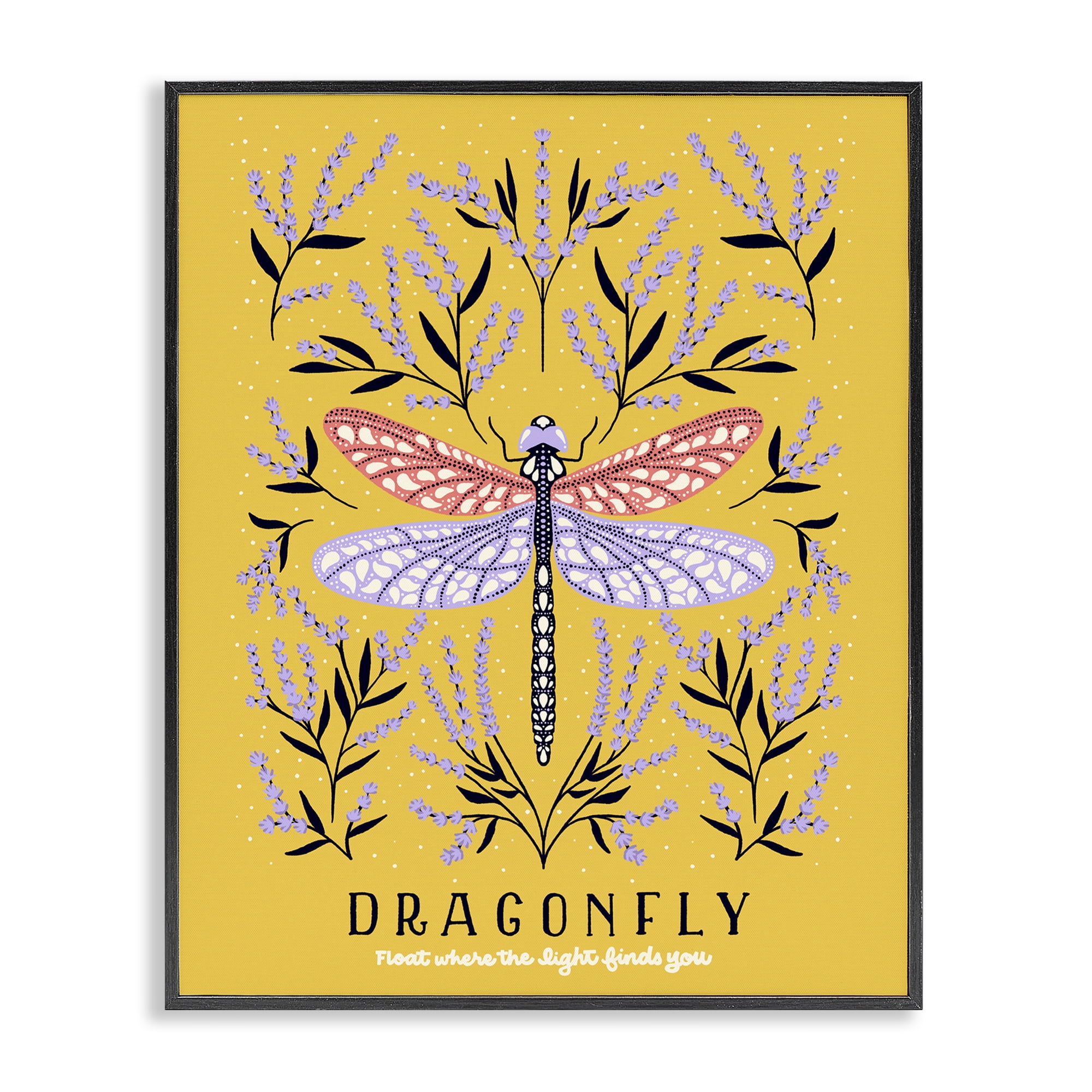 Stupell Industries Dragonfly Symmetry on Yellow Black Framed Giclee Art, design by Indira Prieto | IndySign