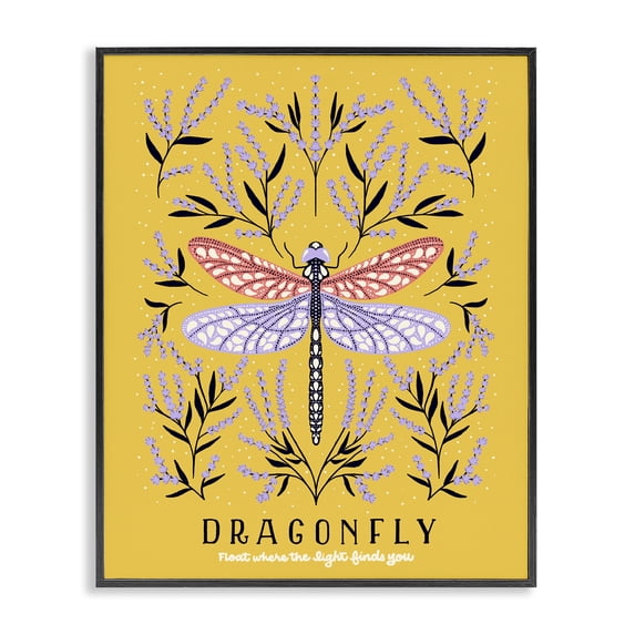 Stupell Industries Eclectic Dragonfly Symmetry on Yellow Black Framed Giclee Art, 11 x 14, by Indira Prieto | IndySign