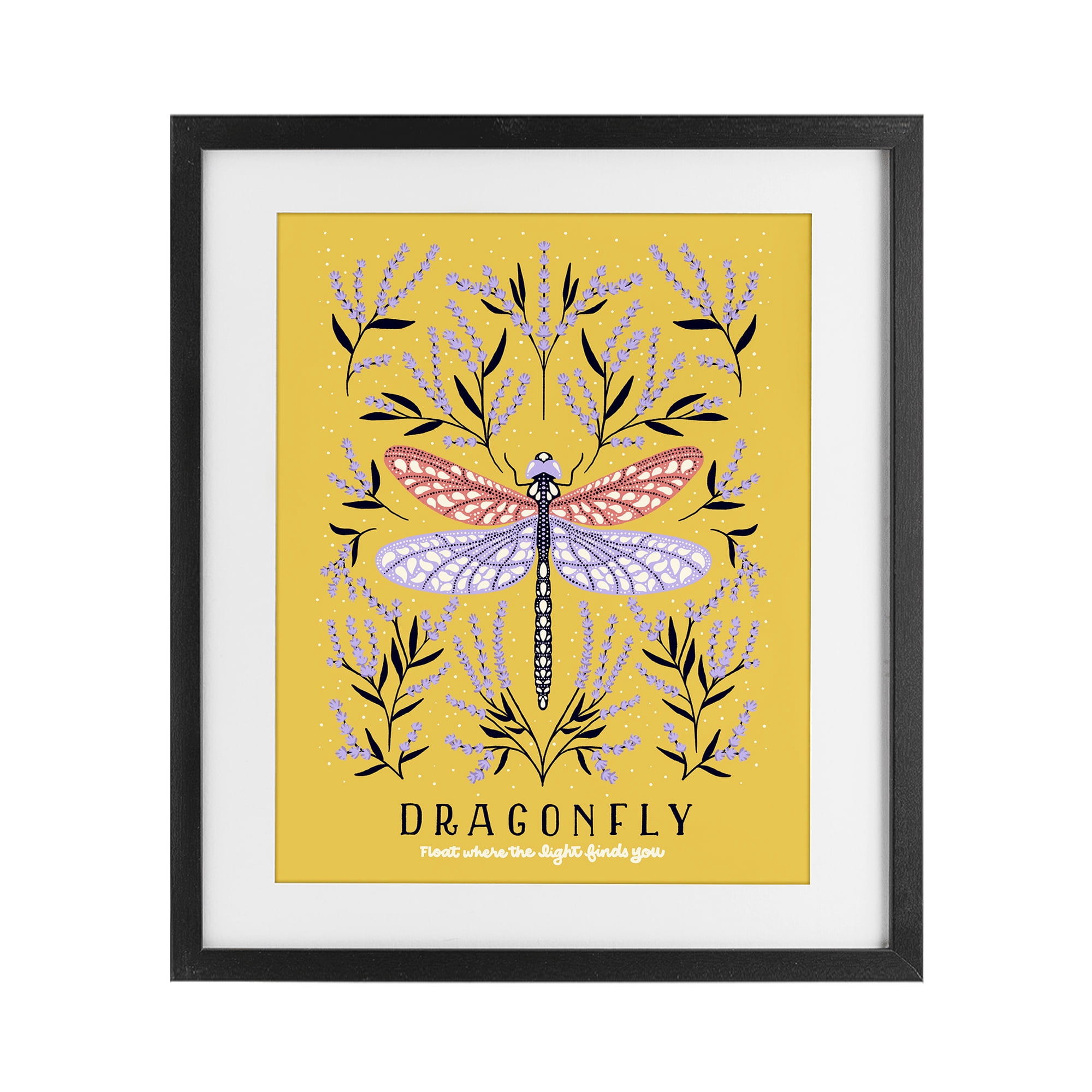 Stupell Industries Dragonfly Symmetry on Yellow Black Framed Print Under Glass, design by Indira Prieto | IndySign