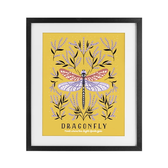 Stupell Industries Eclectic Dragonfly Symmetry on Yellow Black Framed Print Under Glass, 13 x 16, by Indira Prieto | IndySign
