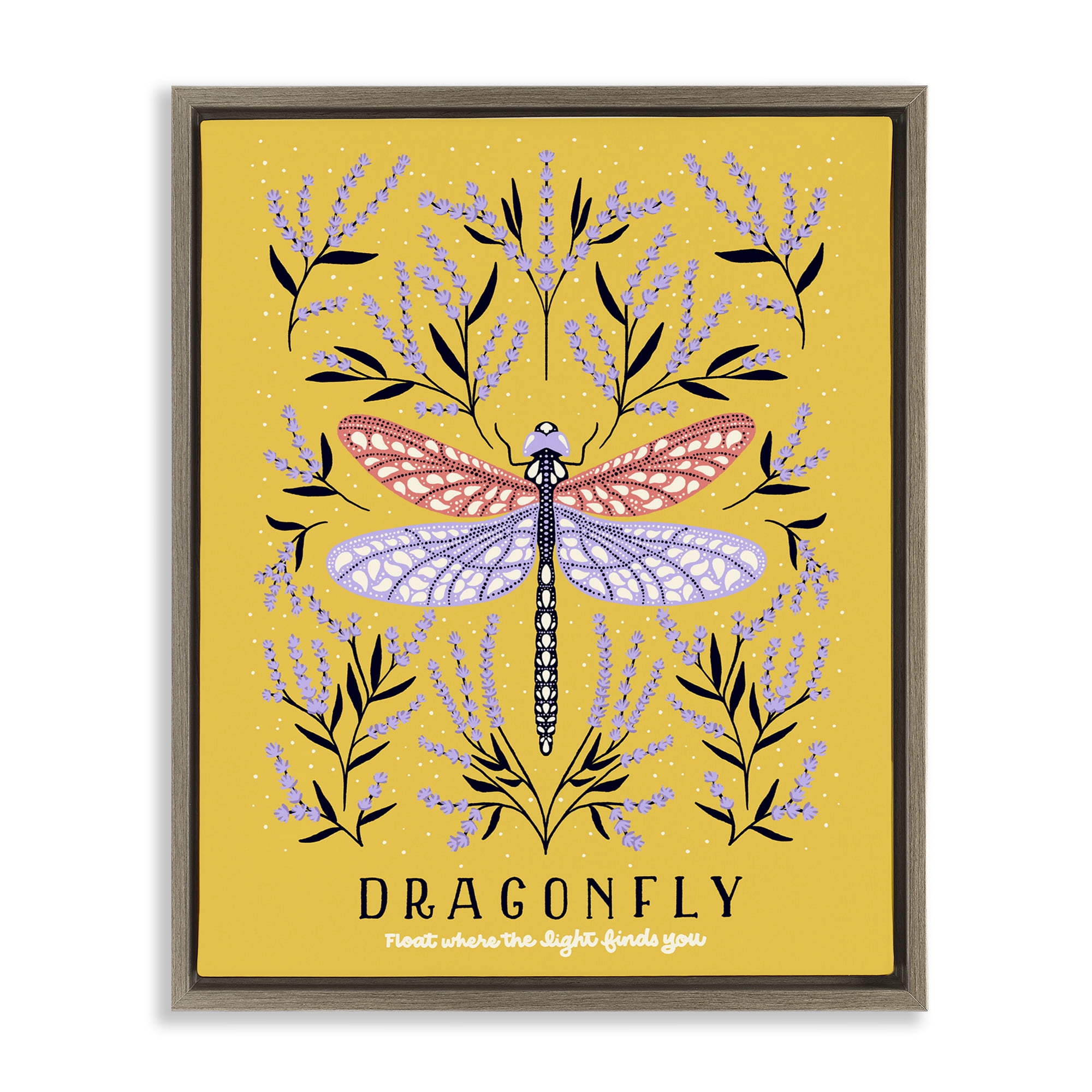 Stupell Industries Dragonfly Symmetry on Yellow Brown Framed Floater Canvas Wall Art, design by Indira Prieto | IndySign