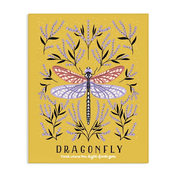 Stupell Industries Eclectic Dragonfly Symmetry on Yellow Canvas Art, 16 x 20, by Indira Prieto | IndySign