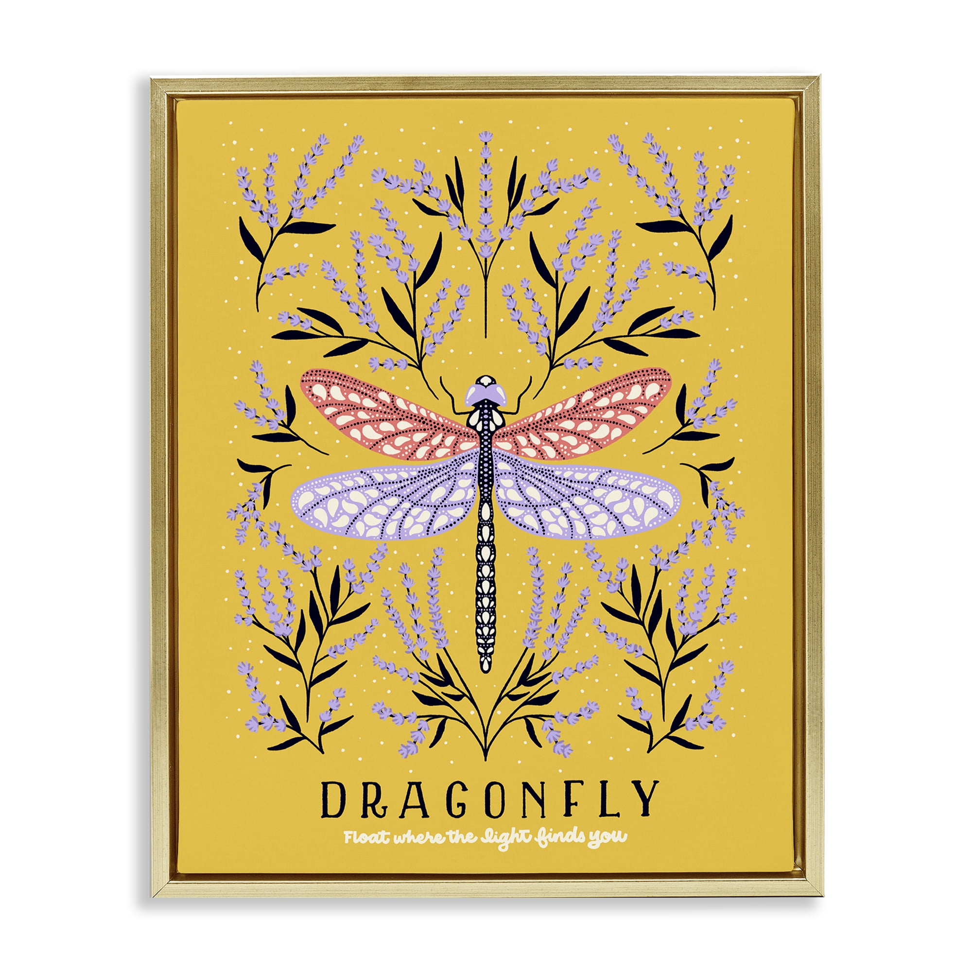 Stupell Industries Dragonfly Symmetry on Yellow Gold Framed Floater Canvas Wall Art, design by Indira Prieto | IndySign