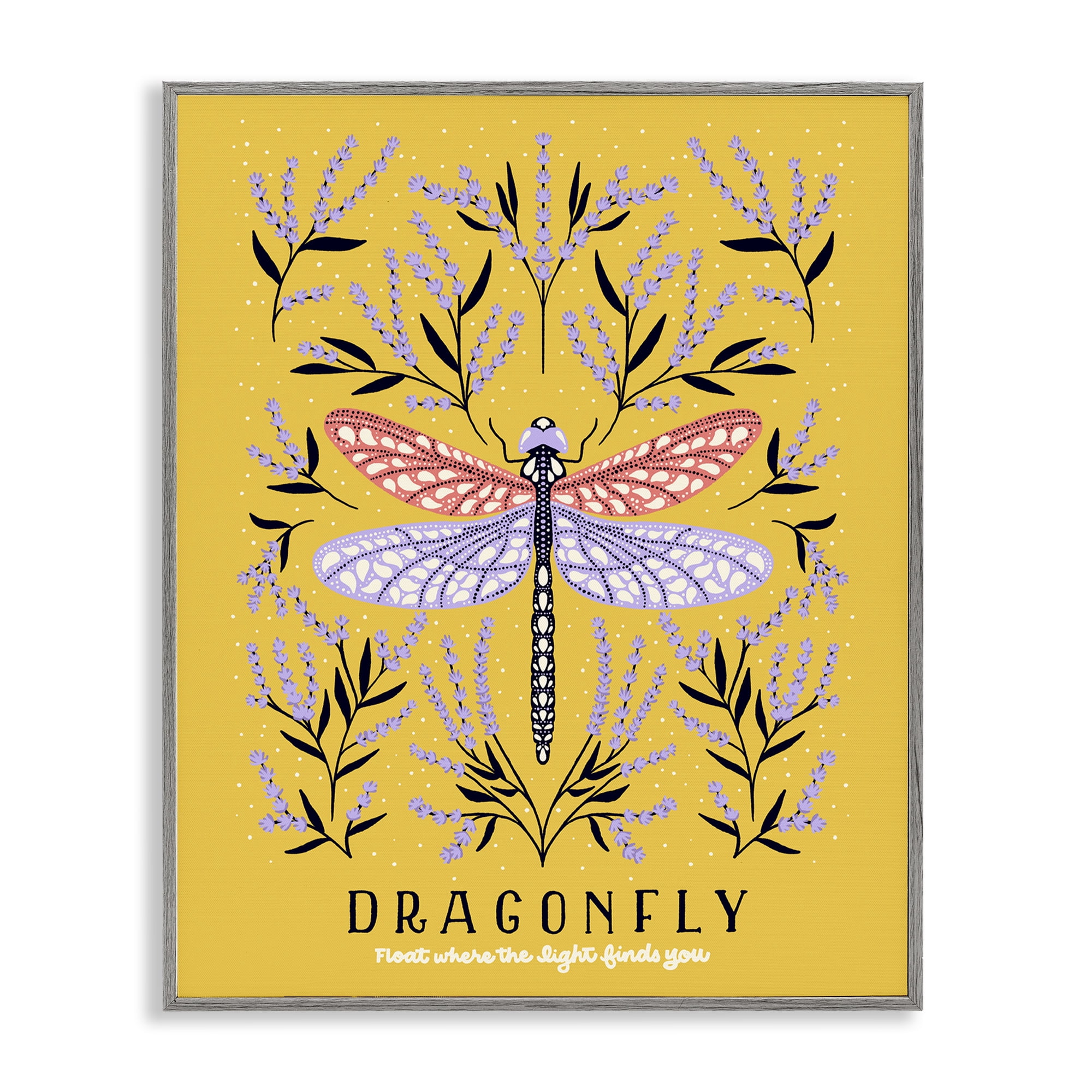 Stupell Industries Dragonfly Symmetry on Yellow Gray Framed Giclee Art, design by Indira Prieto | IndySign