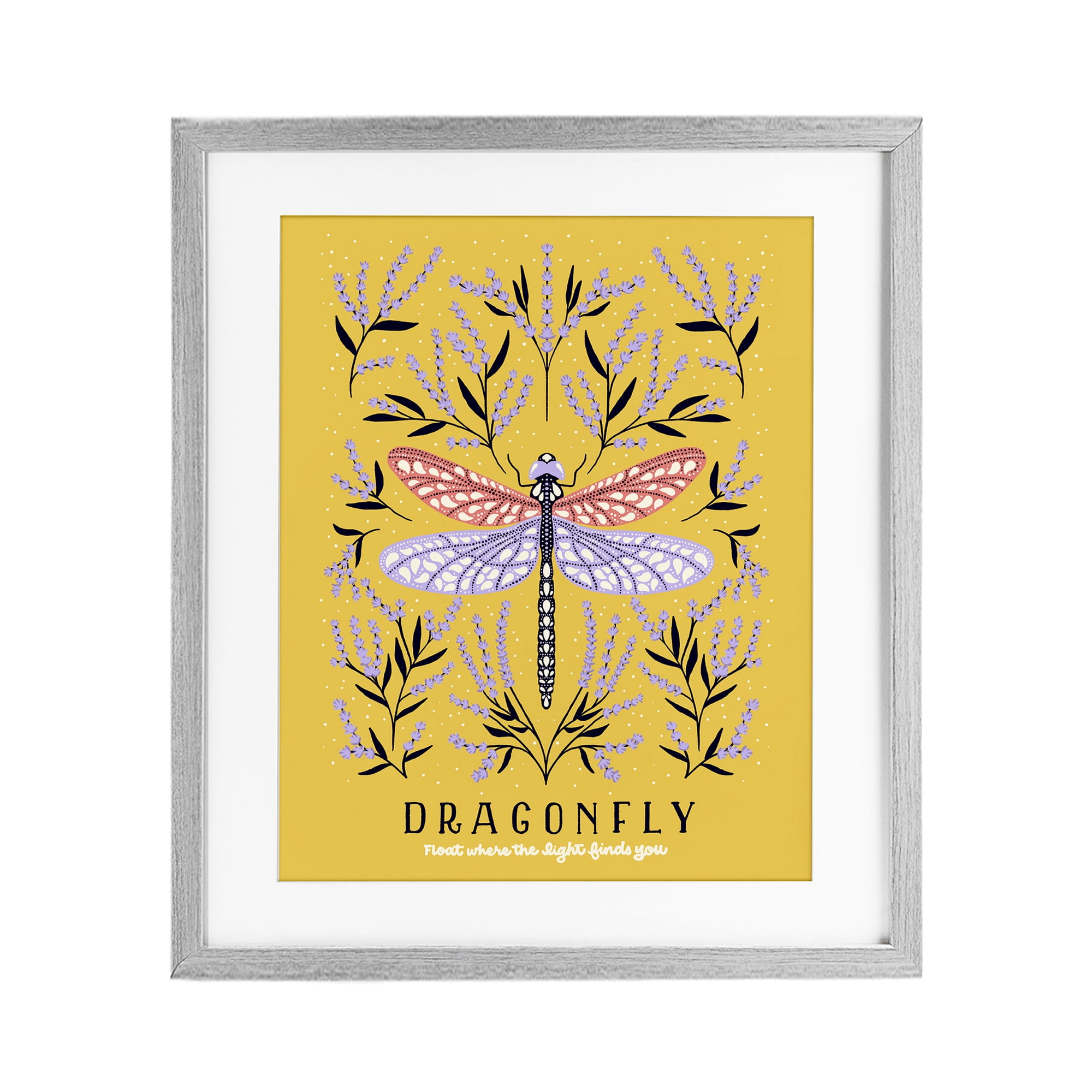 Stupell Industries Dragonfly Symmetry on Yellow Gray Framed Print Under Glass, design by Indira Prieto | IndySign