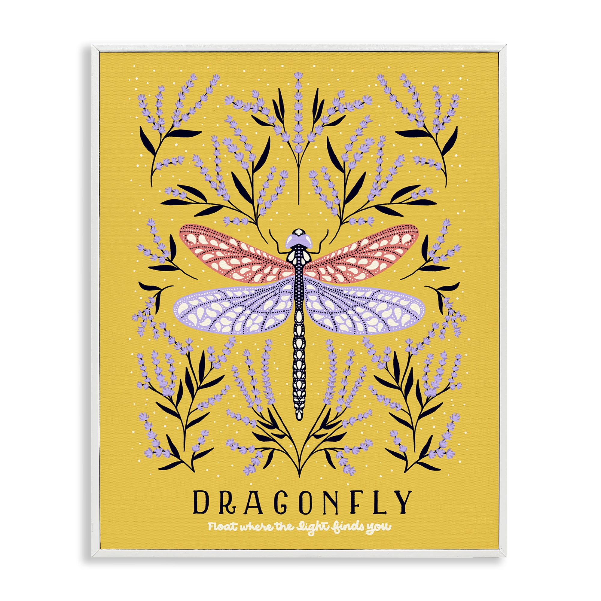 Stupell Industries Dragonfly Symmetry on Yellow White Framed Giclee Art, design by Indira Prieto | IndySign