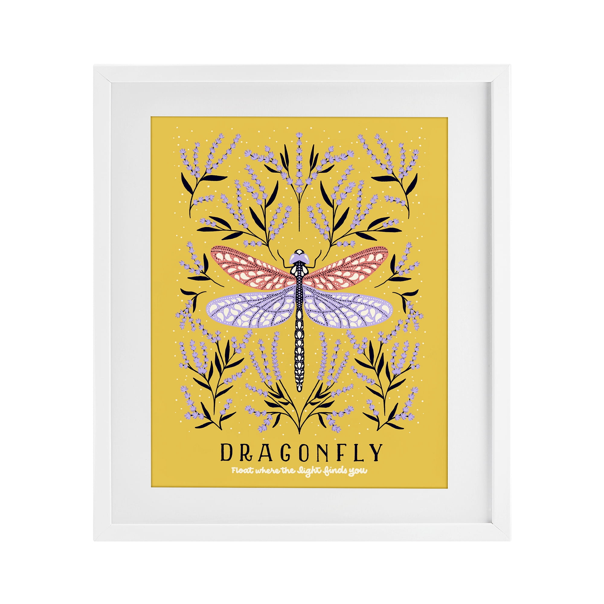 Stupell Industries Dragonfly Symmetry on Yellow White Framed Print Under Glass, design by Indira Prieto | IndySign