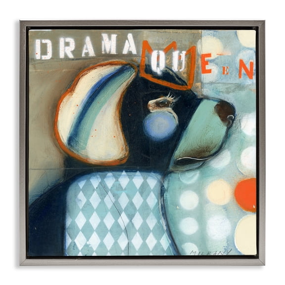 Stupell Industries Drama Queen Dog Humor Gray Framed Floater Canvas Wall Art design by Stacy Milrany, 25 x 25