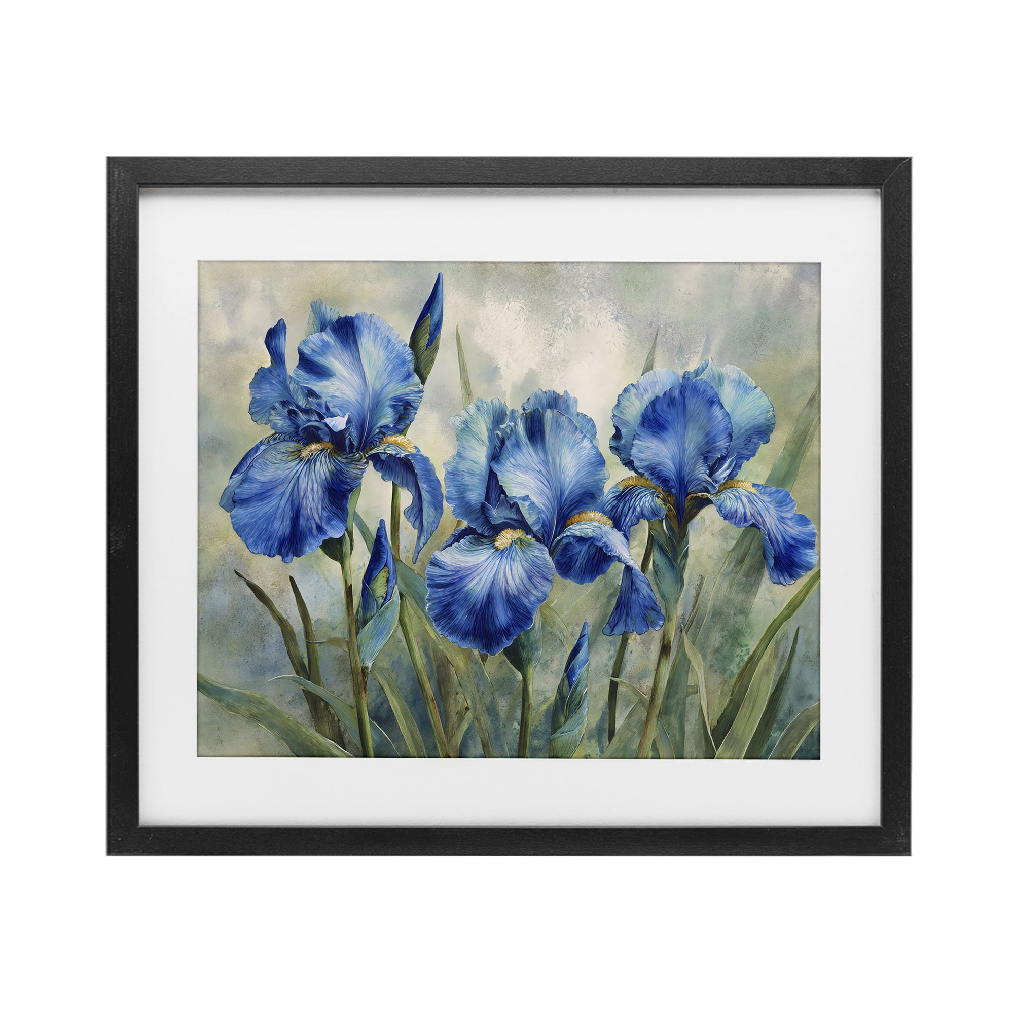 Stupell Industries Drawn Blue Iris Flowers Black Framed Print Under Glass, design by Franklyn Gregory