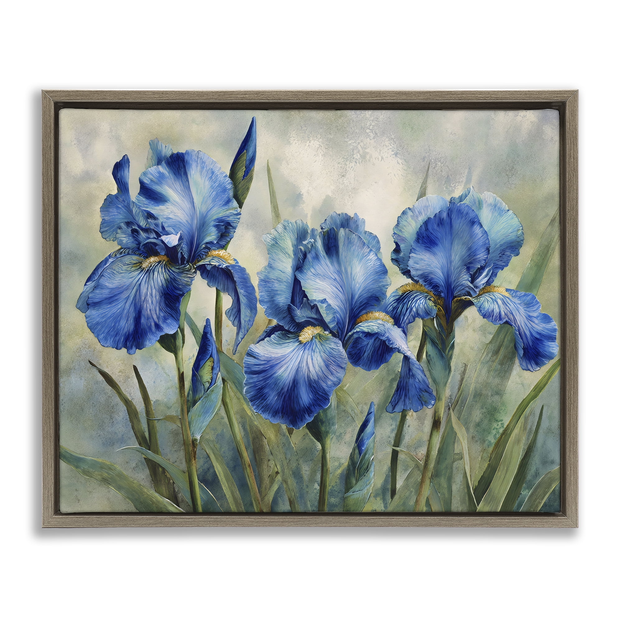Stupell Industries Drawn Blue Iris Flowers Brown Framed Floater Canvas Wall Art, design by Franklyn Gregory