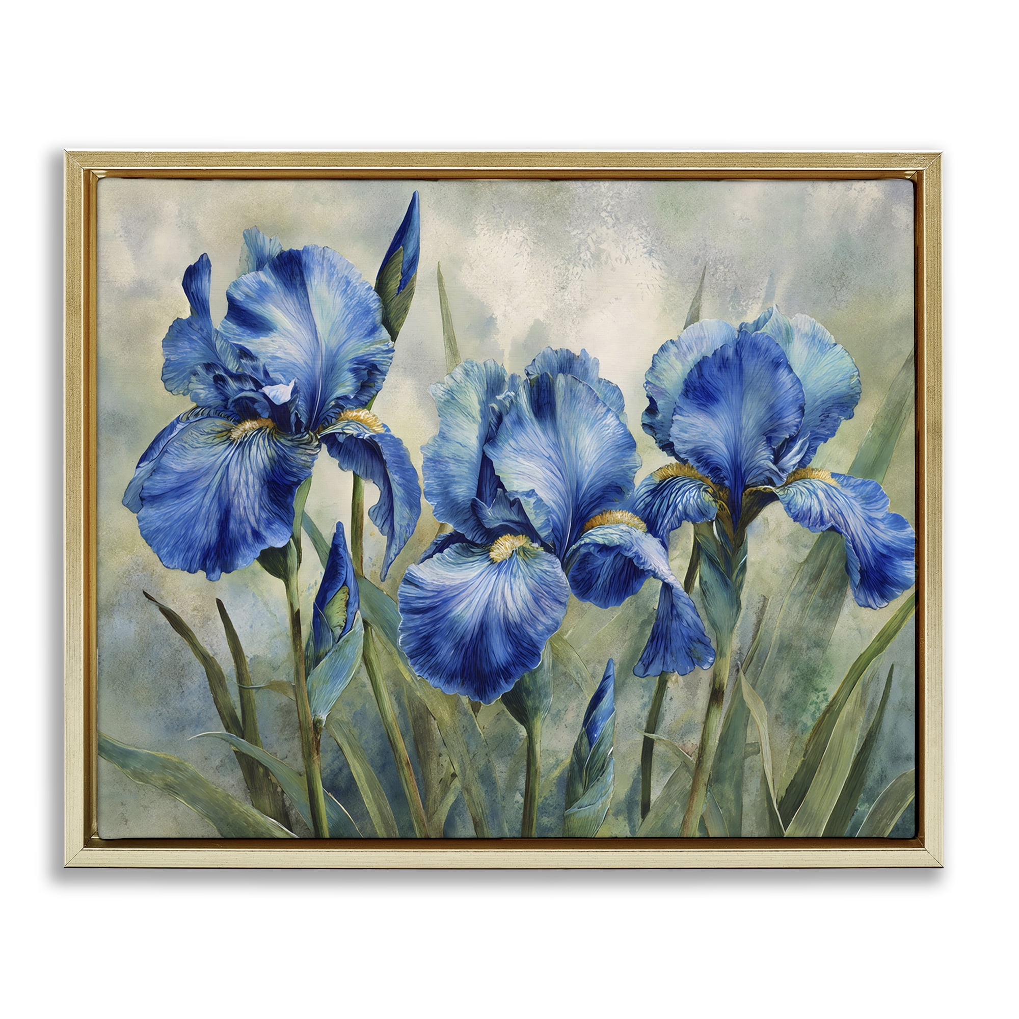 Stupell Industries Drawn Blue Iris Flowers Gold Framed Floater Canvas Wall Art, design by Franklyn Gregory