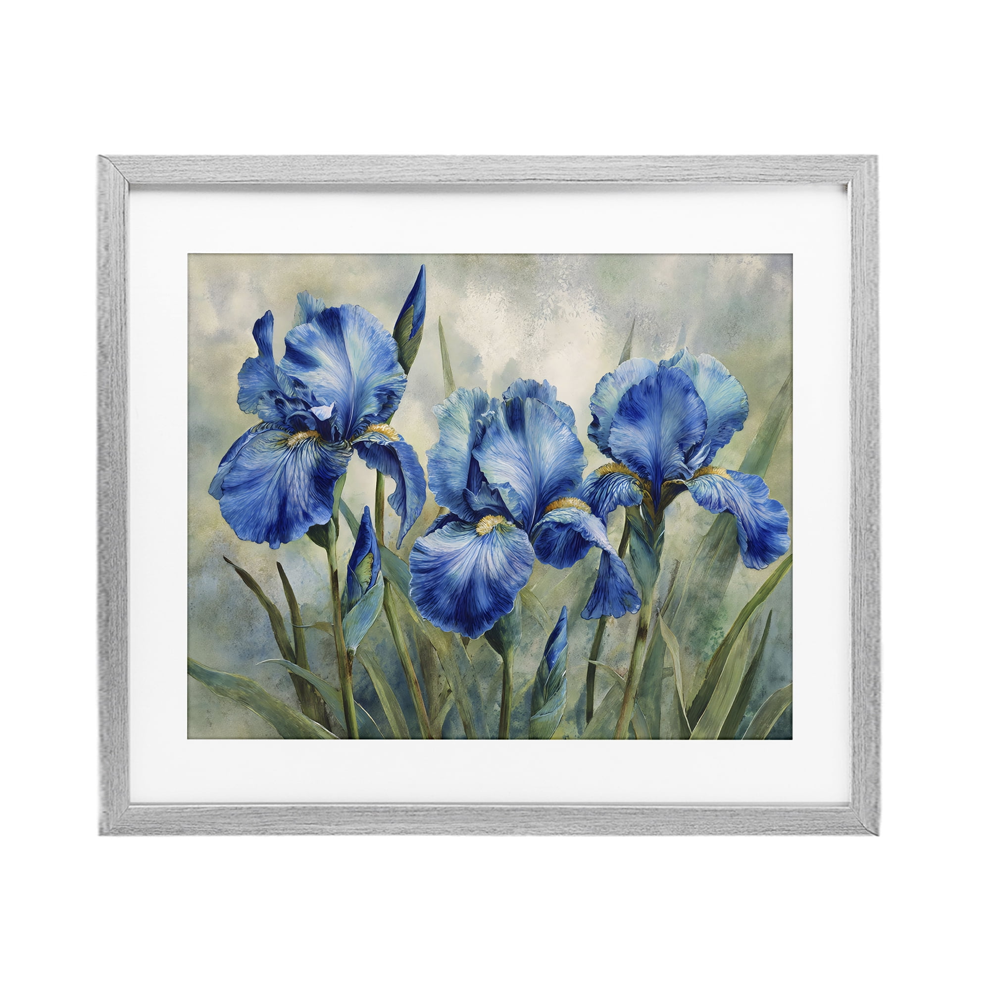 Stupell Industries Drawn Blue Iris Flowers Gray Framed Print Under Glass, design by Franklyn Gregory