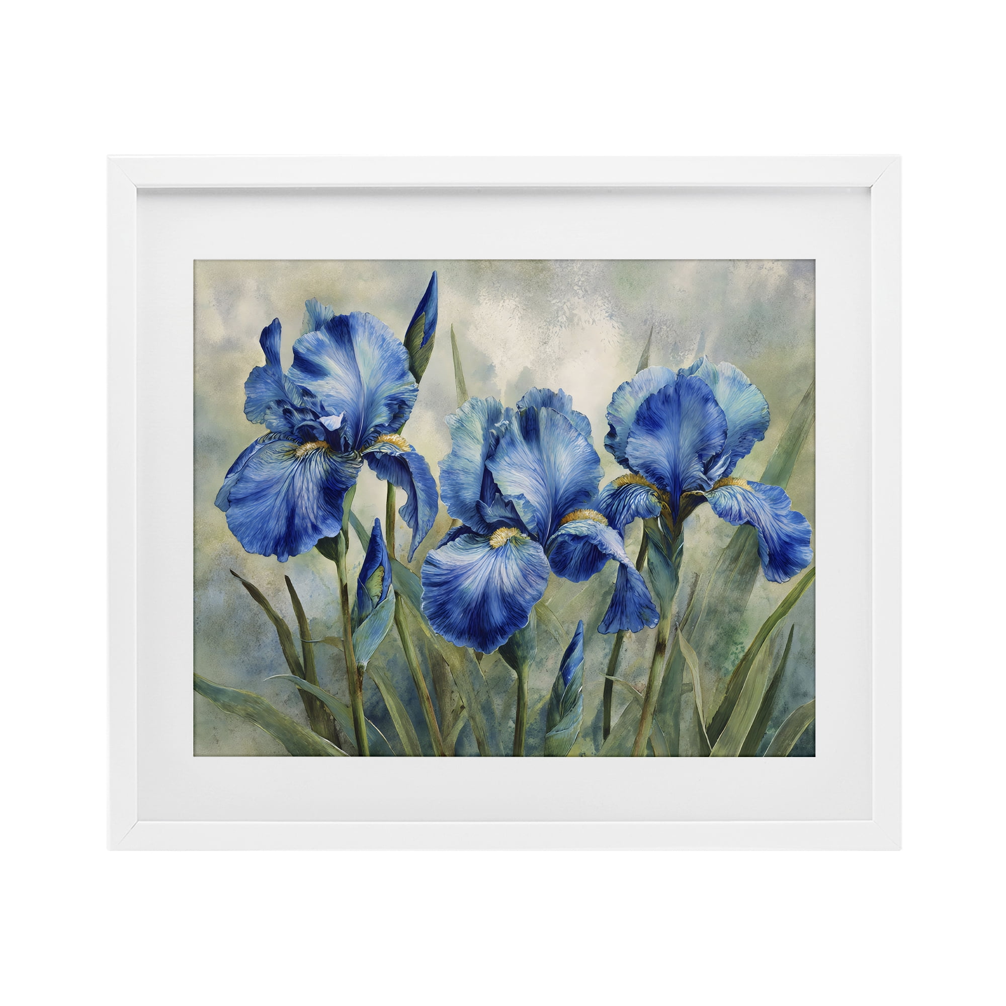 Stupell Industries Drawn Blue Iris Flowers White Framed Print Under Glass, design by Franklyn Gregory