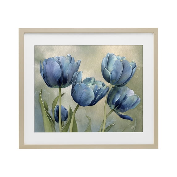 Stupell Industries French Country Drawn Blue Tulip Flowers Birch Framed Print Under Glass, 16 x 13, by Franklyn Gregory