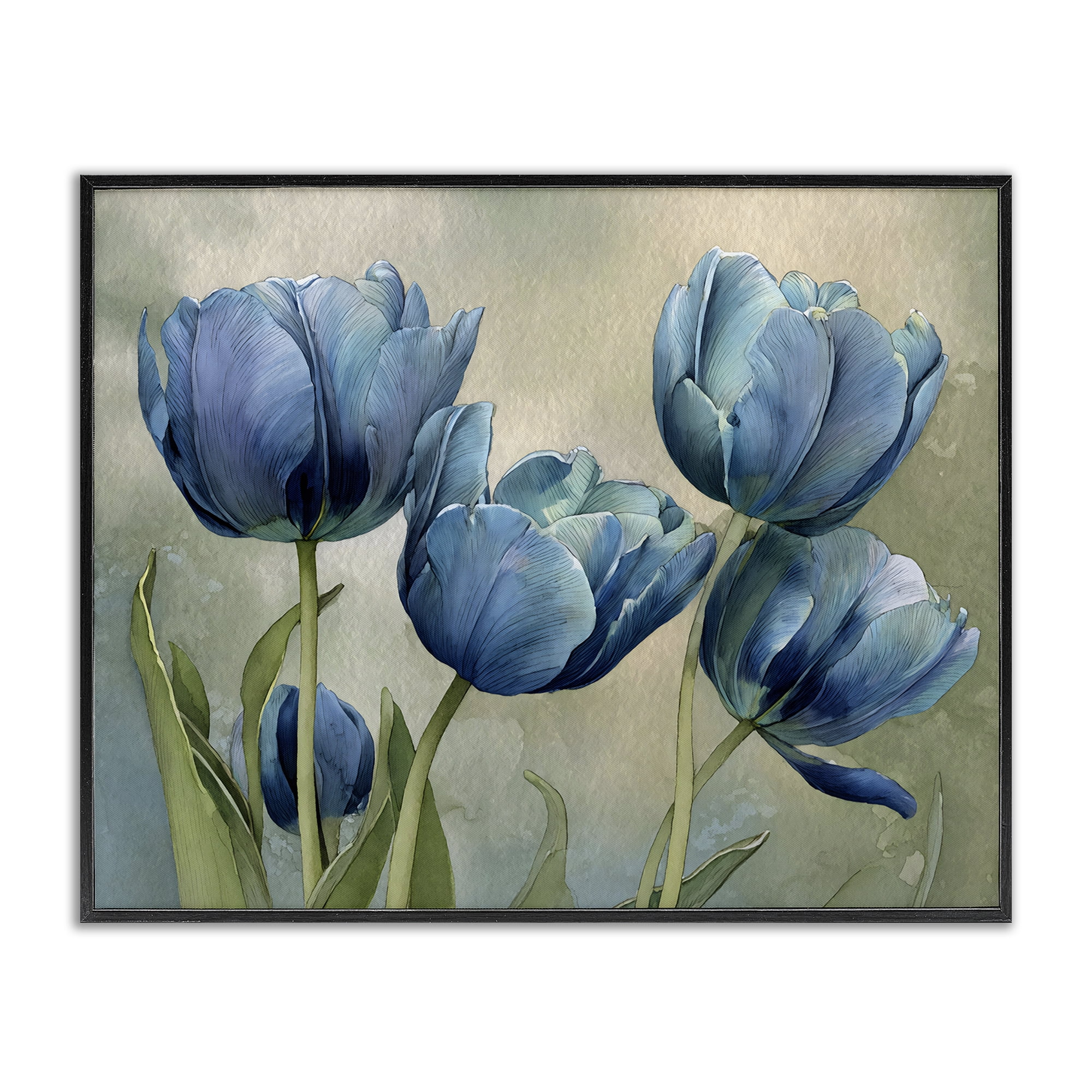 Stupell Industries Drawn Blue Tulip Flowers Black Framed Giclee Art, design by Franklyn Gregory