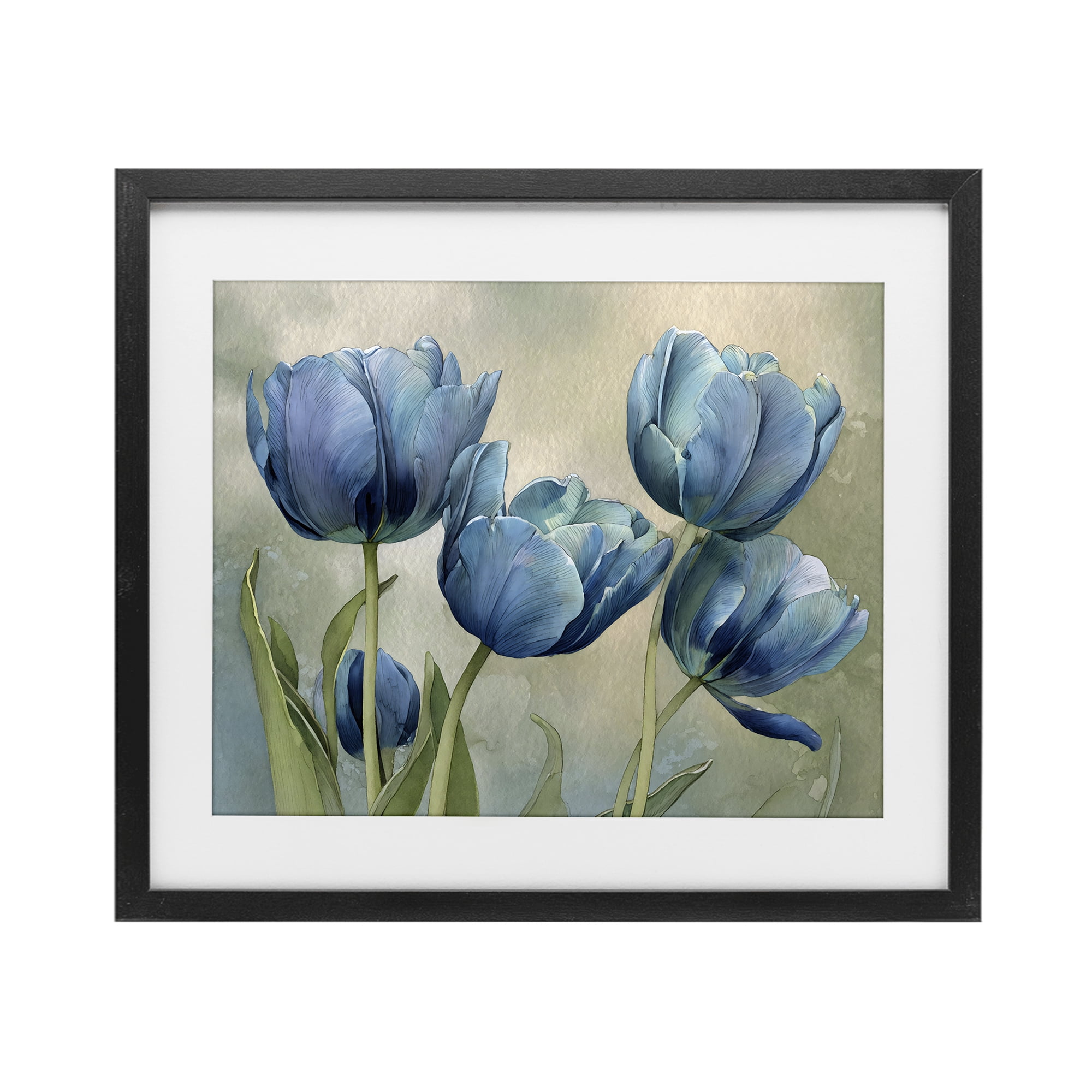 Stupell Industries Drawn Blue Tulip Flowers Black Framed Print Under Glass, design by Franklyn Gregory
