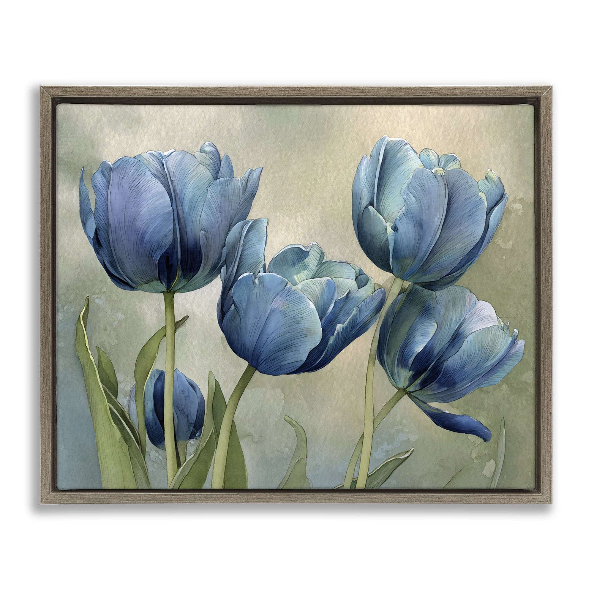 Stupell Industries Drawn Blue Tulip Flowers Brown Framed Floater Canvas Wall Art, design by Franklyn Gregory