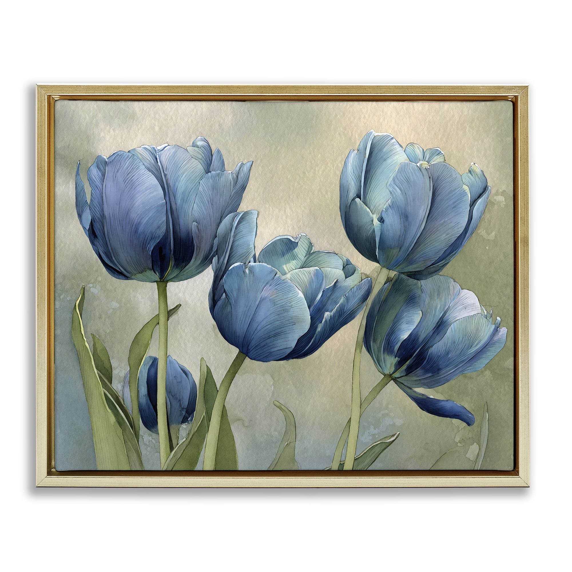 Stupell Industries Drawn Blue Tulip Flowers Gold Framed Floater Canvas Wall Art, design by Franklyn Gregory