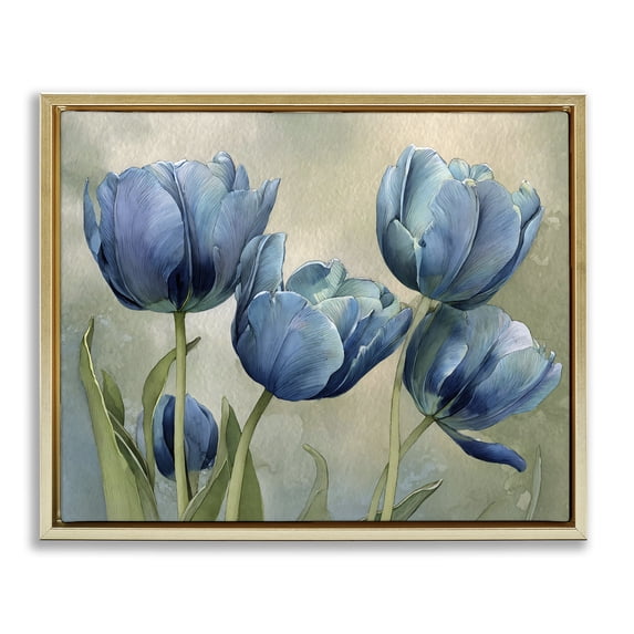 Stupell Industries French Country Drawn Blue Tulip Flowers Gold Floating Frame Canvas Art, 21 x 17, by Franklyn Gregory
