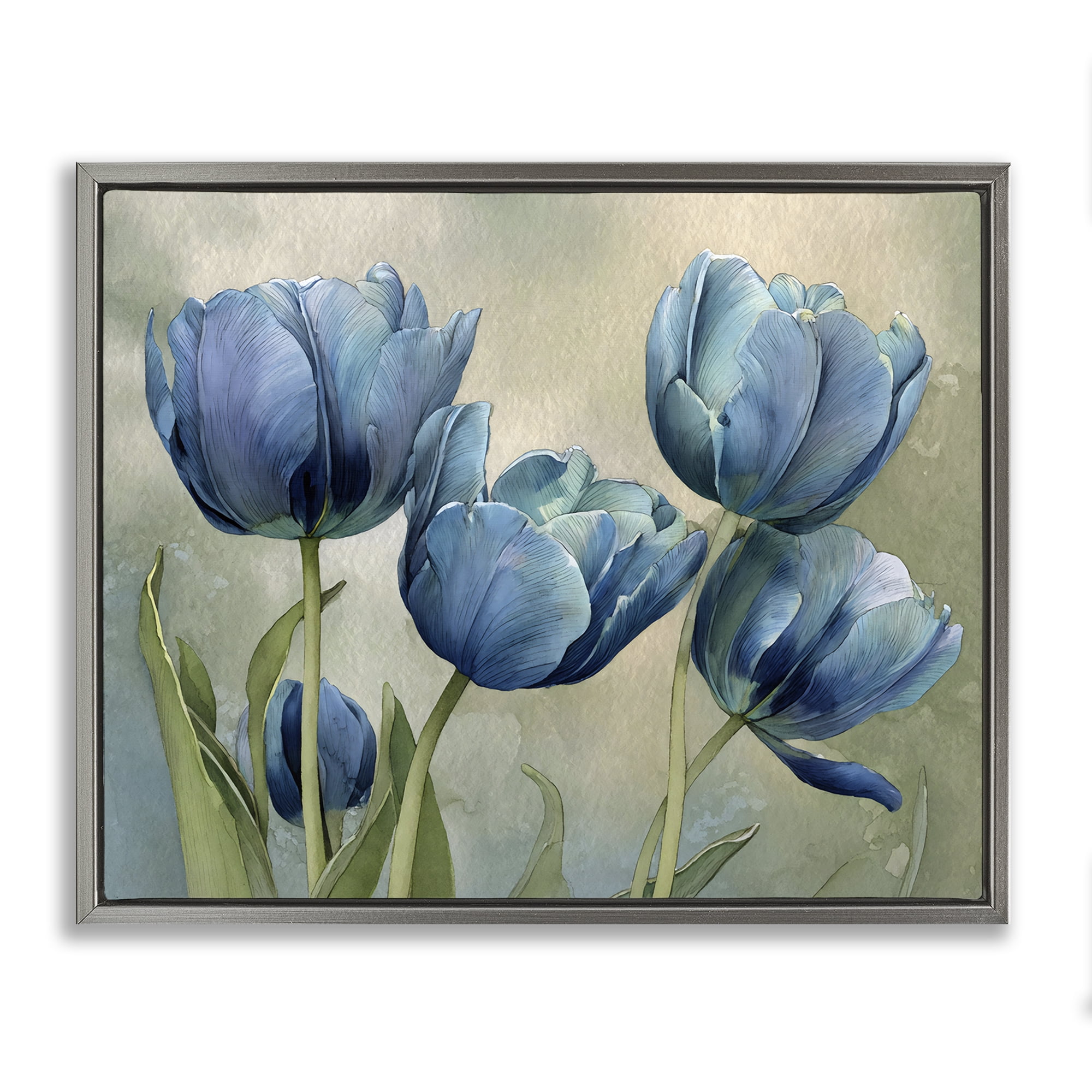 Stupell Industries Drawn Blue Tulip Flowers Gray Framed Floater Canvas Wall Art, design by Franklyn Gregory