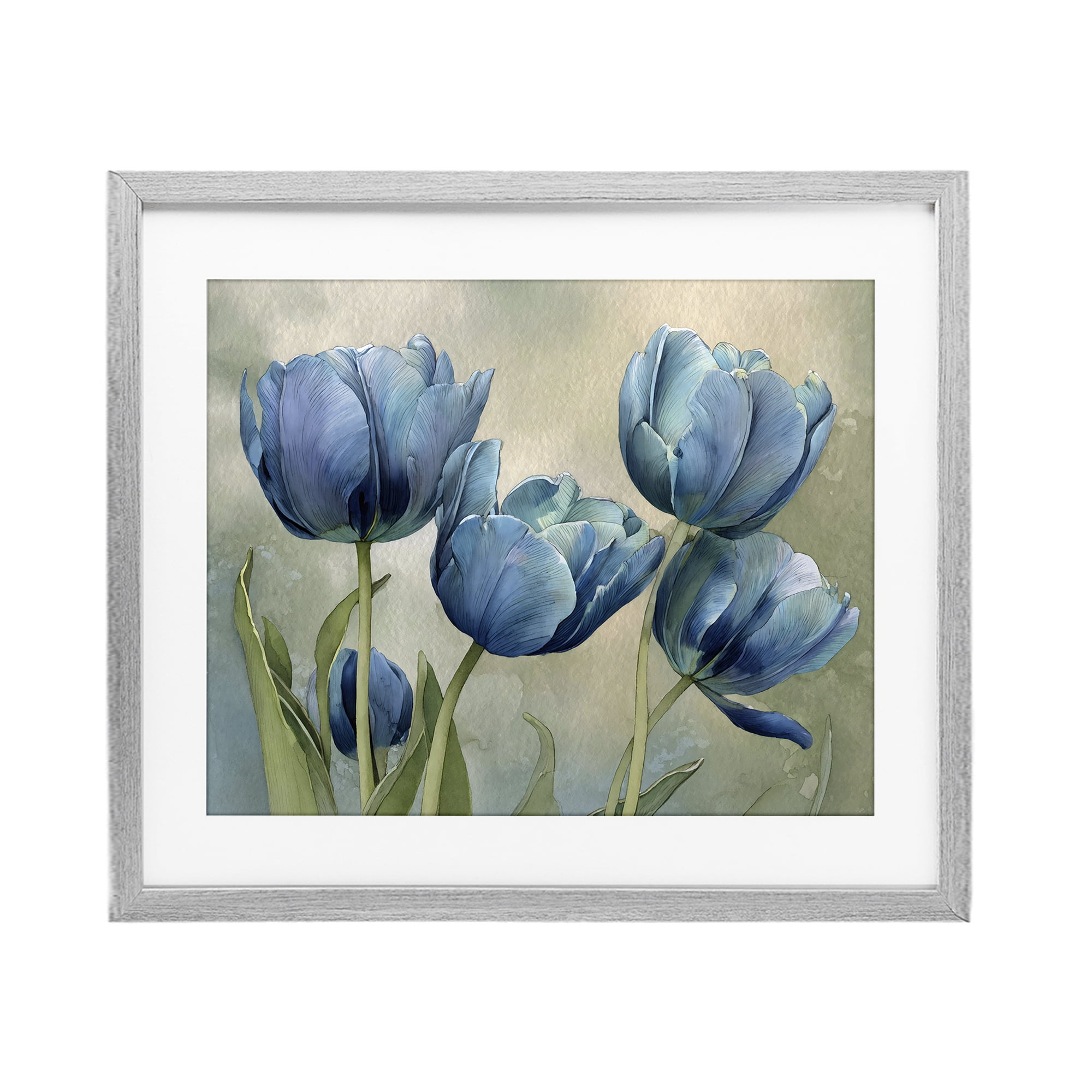 Stupell Industries Drawn Blue Tulip Flowers Gray Framed Print Under Glass, design by Franklyn Gregory