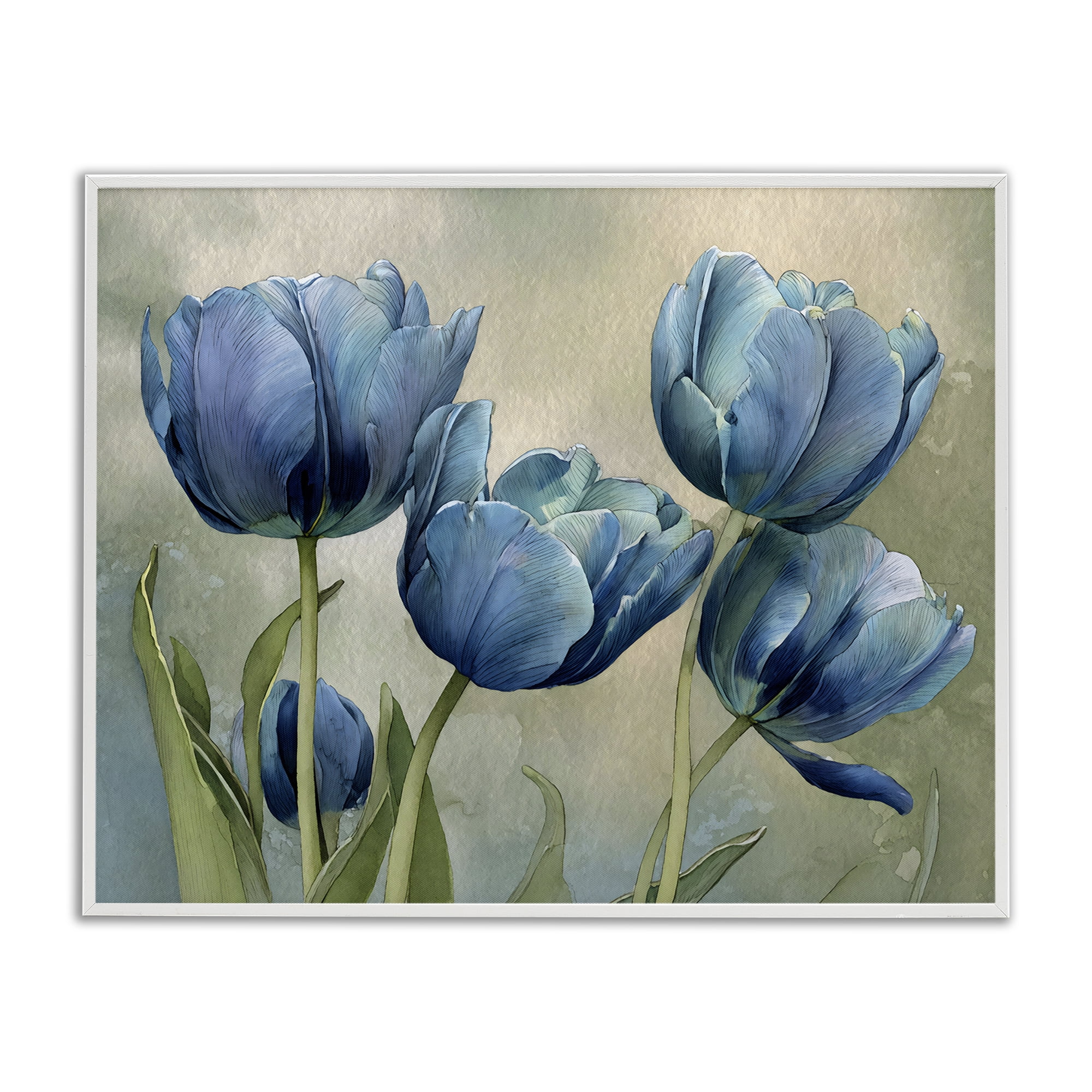 Stupell Industries Drawn Blue Tulip Flowers White Framed Giclee Art, design by Franklyn Gregory