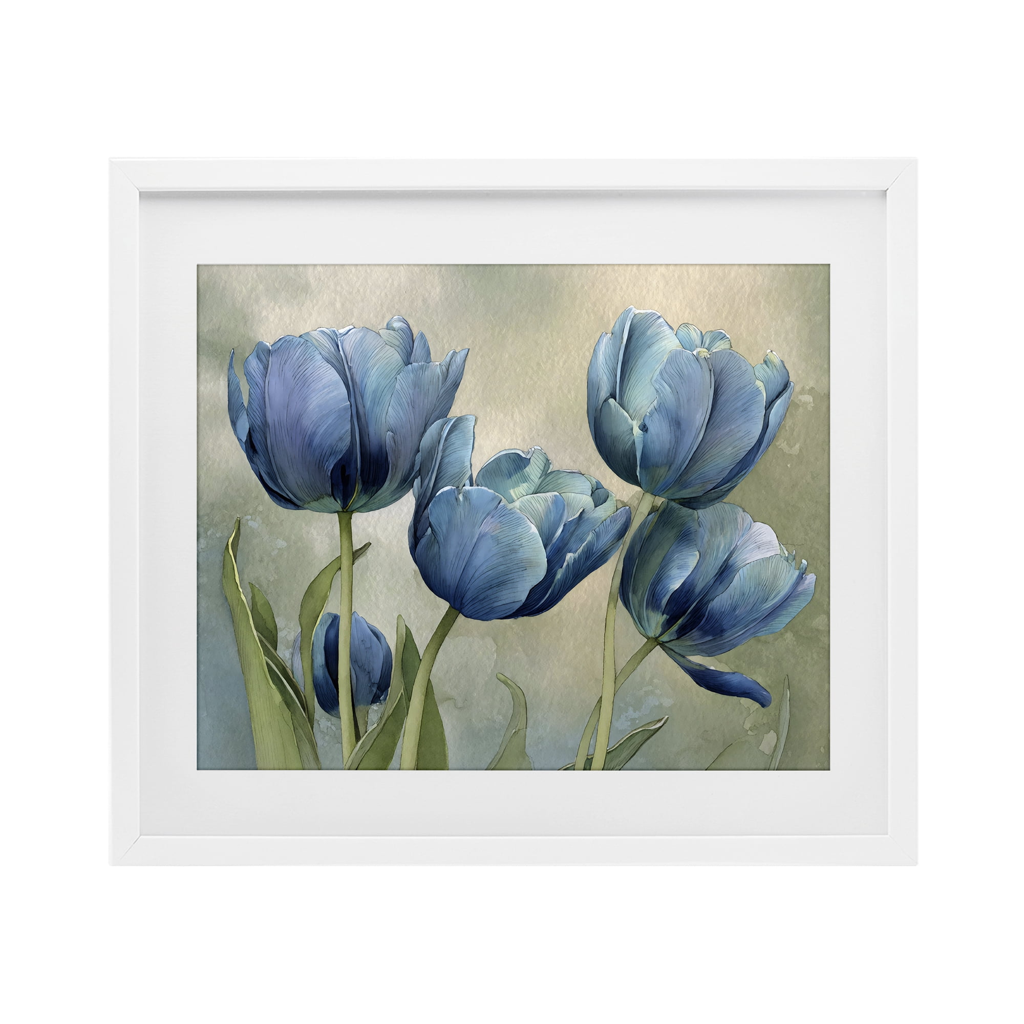 Stupell Industries Drawn Blue Tulip Flowers White Framed Print Under Glass, design by Franklyn Gregory