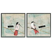 Stupell Industries Dream Believe Hummingbird Branch Animals Painting Black Framed Art Print Wall Art, 12 x 12, Set of 2