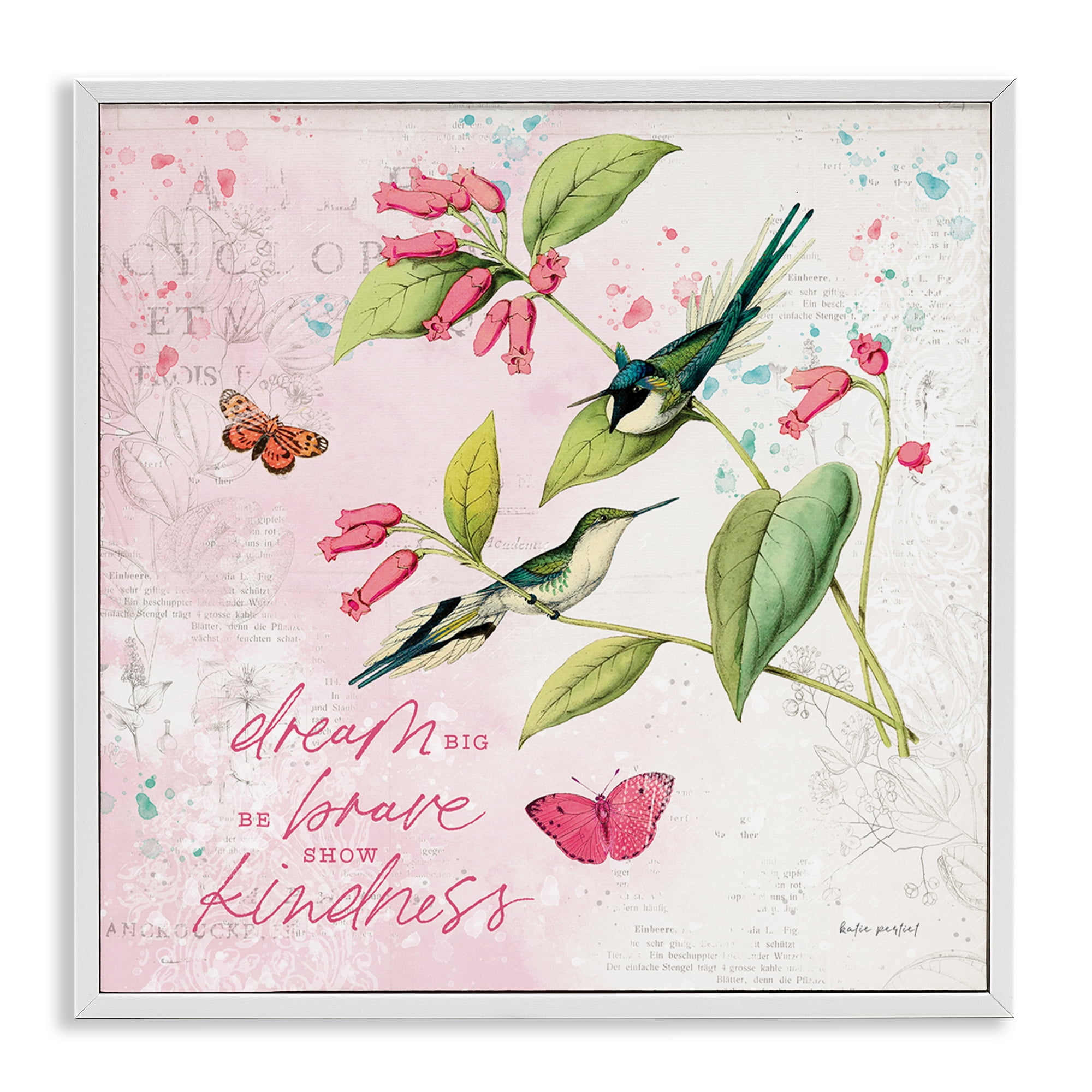 Stupell Industries Dream Big Birds & Florals Animals Painting White Framed Art Print Wall Art, 12 x 12
