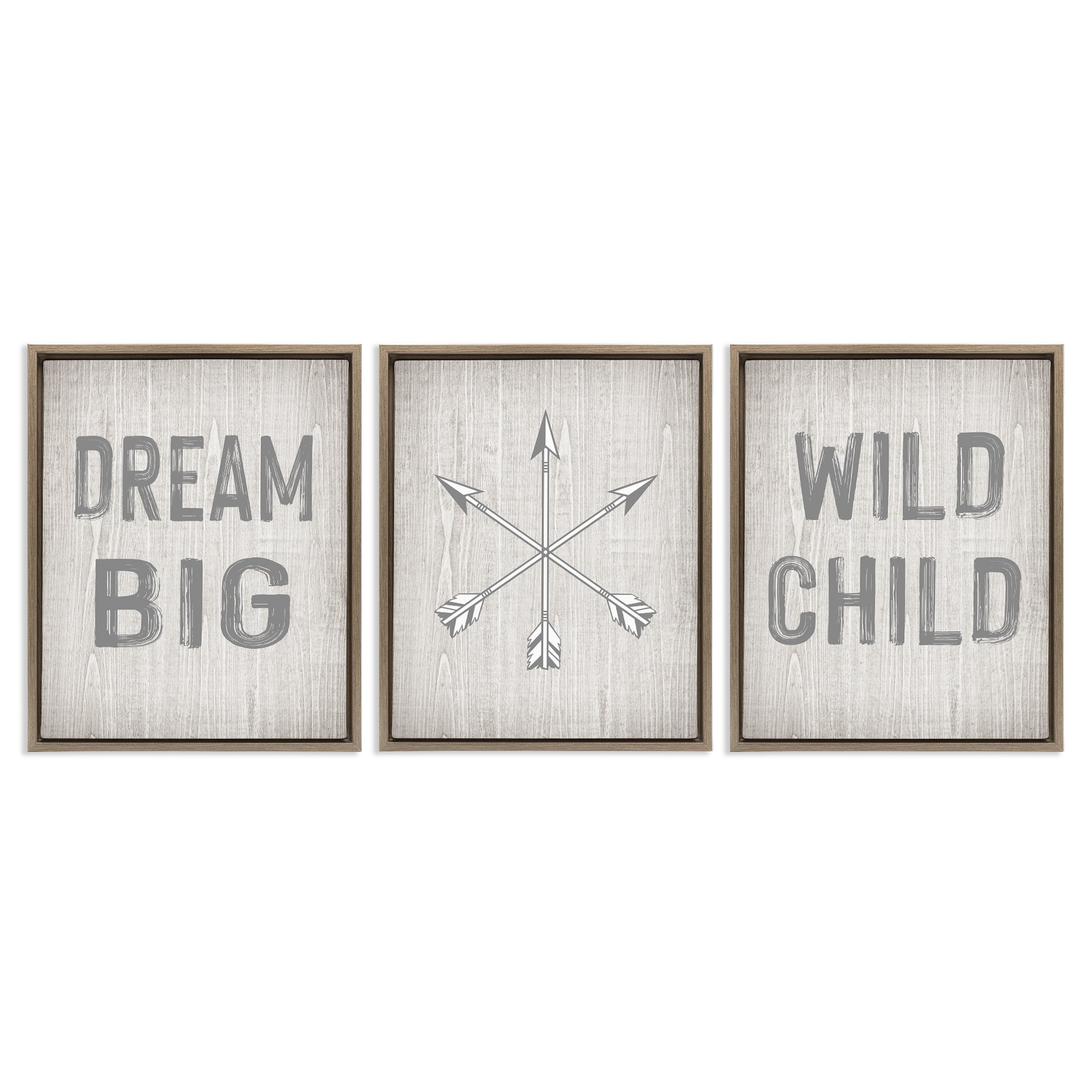 Stupell Industries Dream Big Boho Arrows Text & Numbers Painting Brown Floater Framed Canvas Art Print Wall Art, 25 x 31, Set of 3