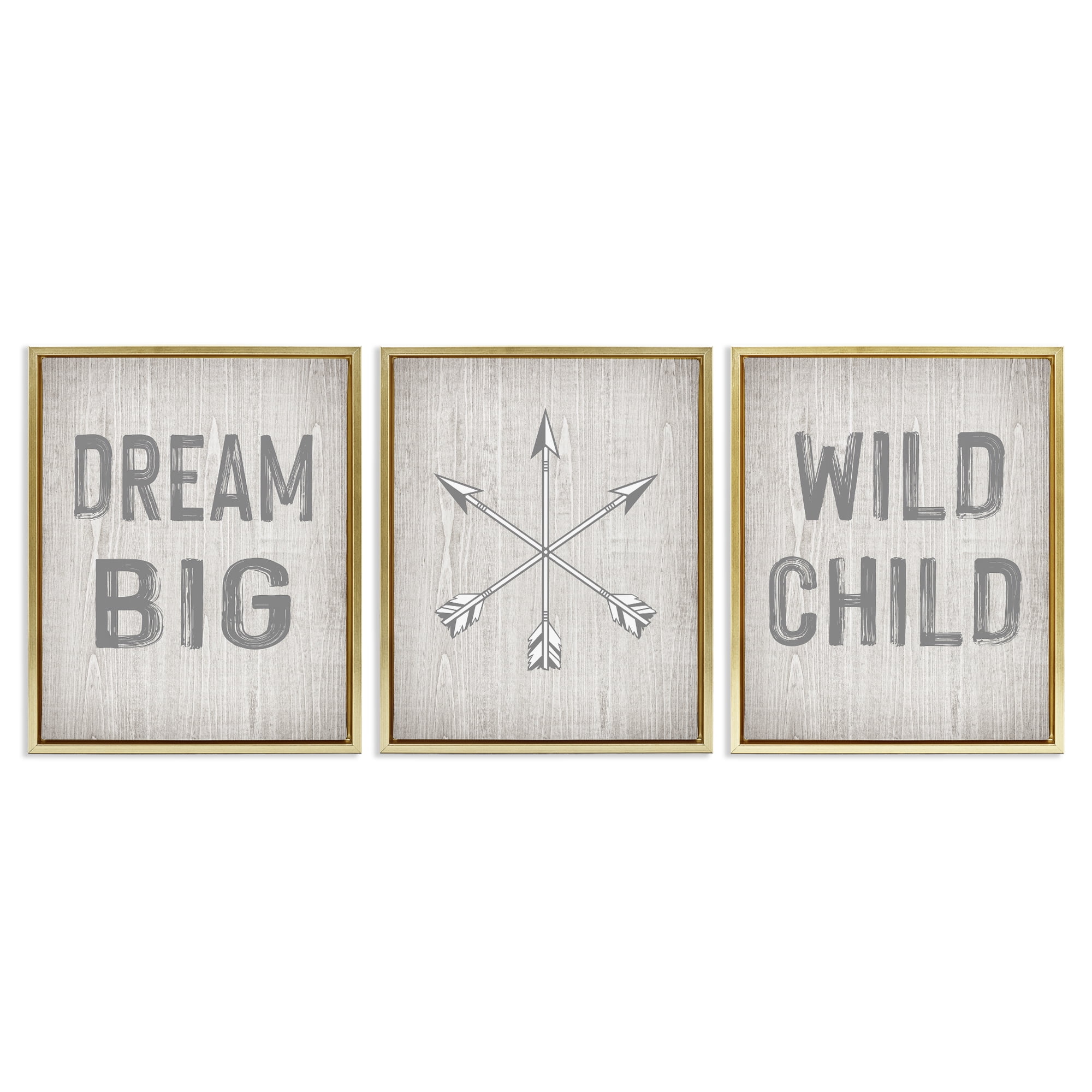 Stupell Industries Dream Big Boho Arrows Text & Numbers Painting Gold Floater Framed Canvas Art Print Wall Art, 25 x 31, Set of 3