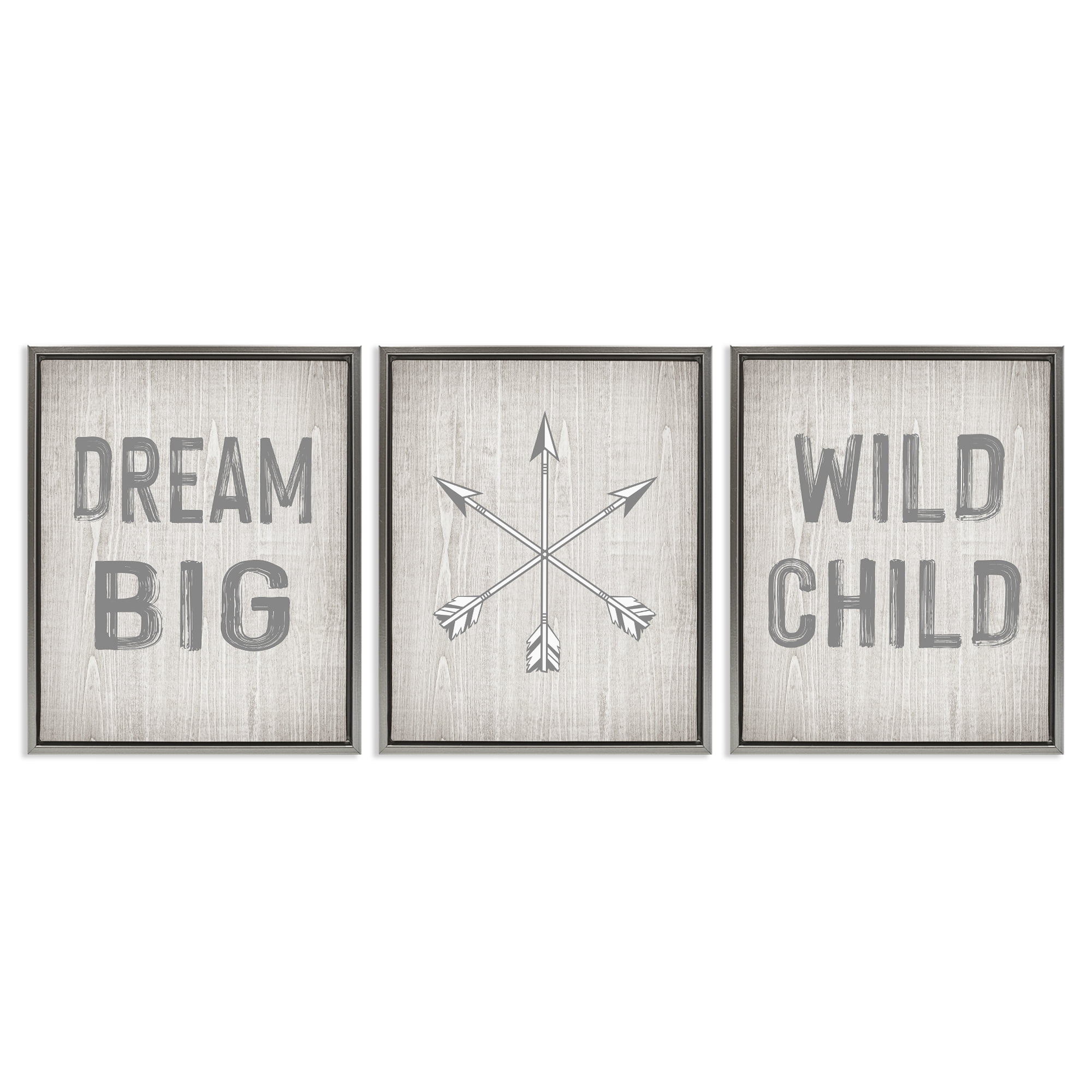 Stupell Industries Dream Big Boho Arrows Text & Numbers Painting Gray Floater Framed Canvas Art Print Wall Art, 25 x 31, Set of 3
