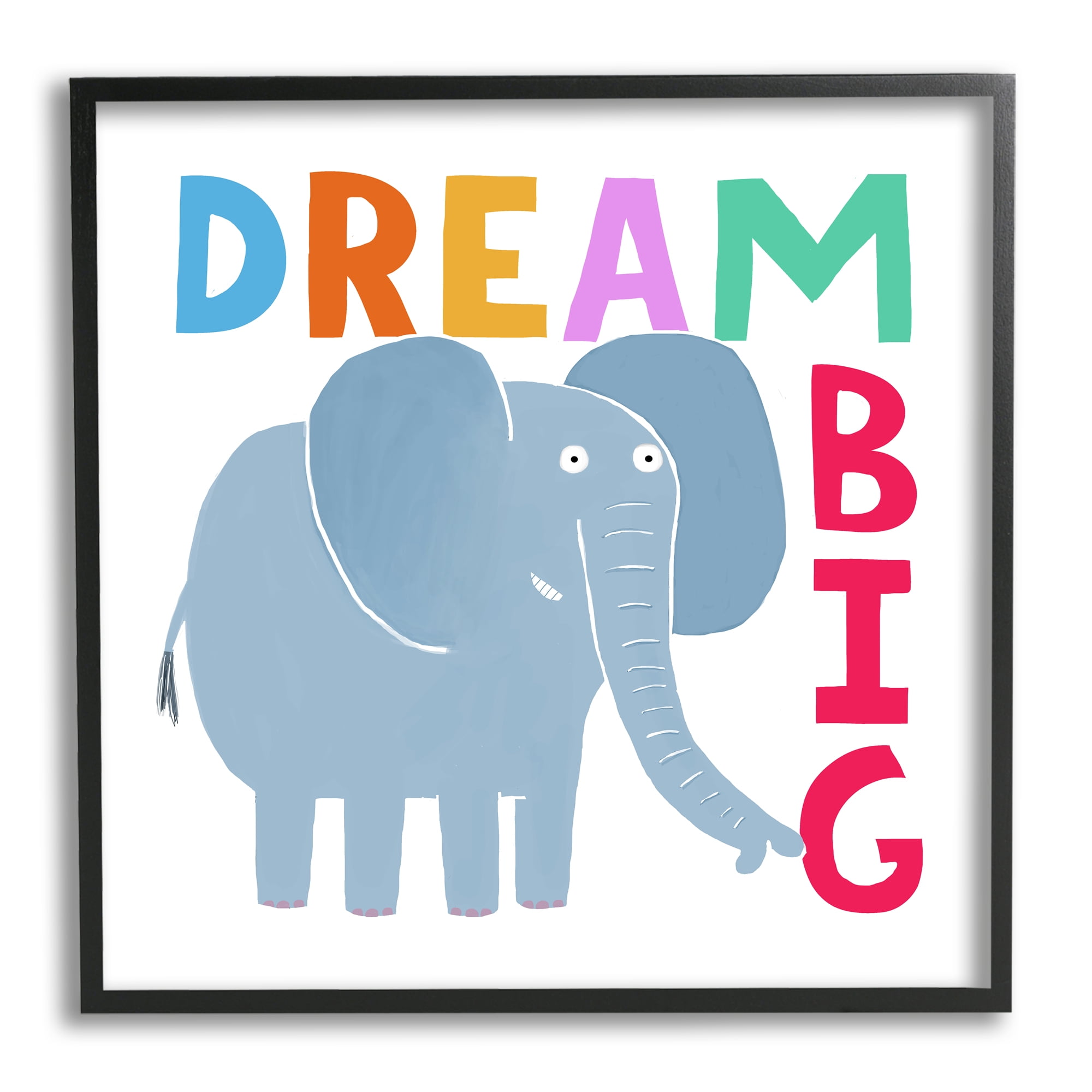 Stupell Industries Dream Big Elephant Phrase Animals & Insects Painting Black Framed Art Print Wall Art, 24 x 24